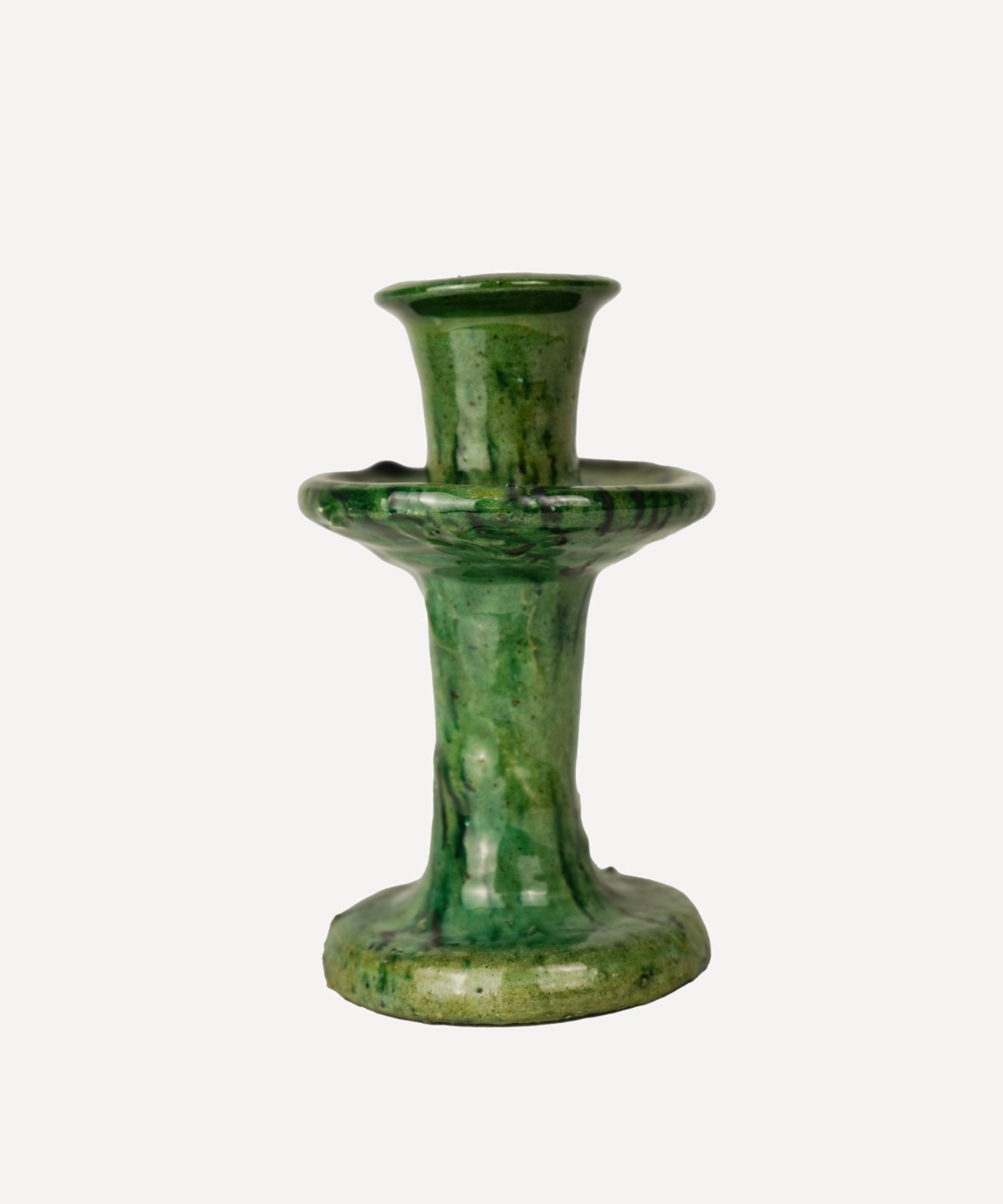 Moroccan White Tamegroute Small Candleholder In Green