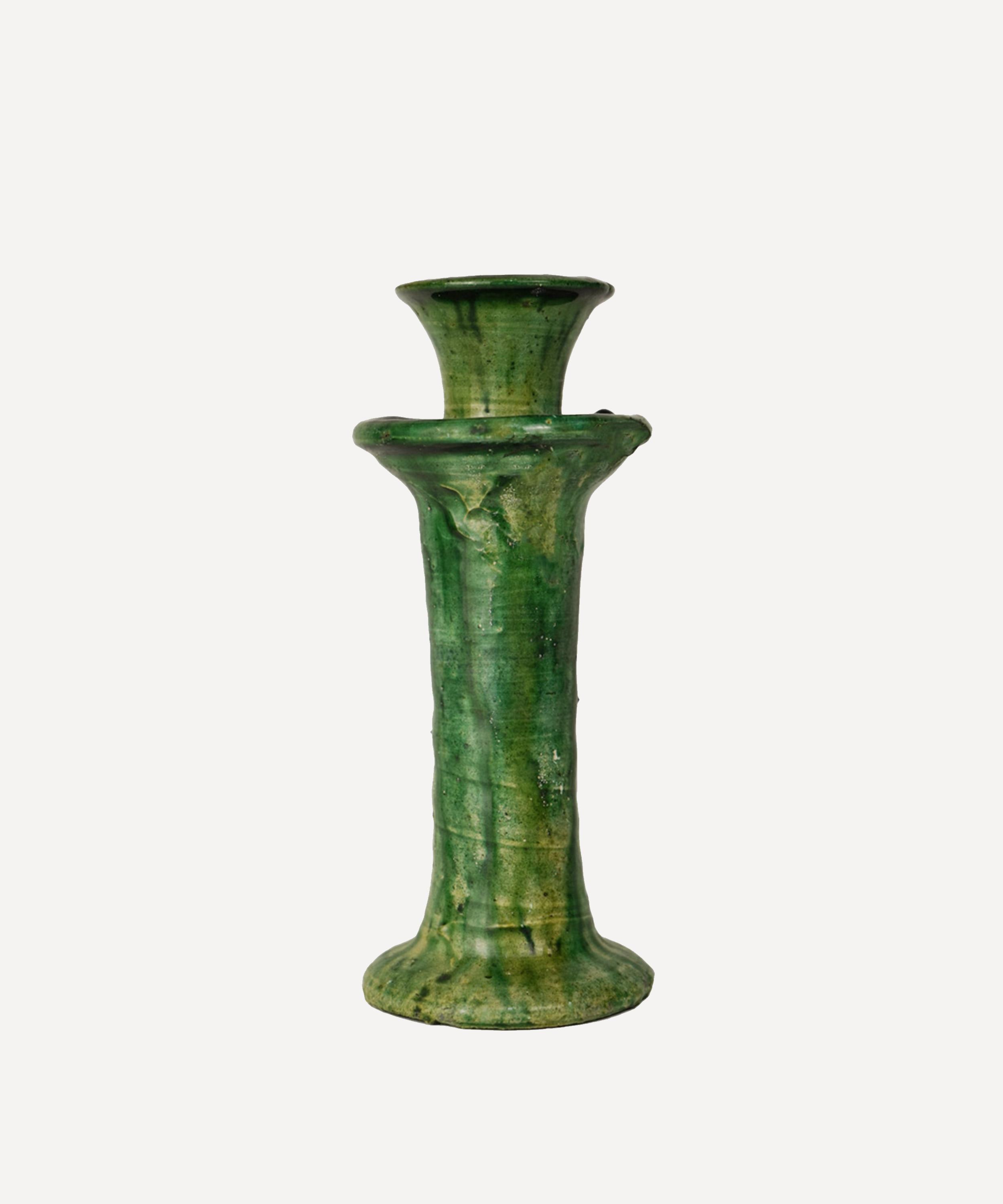 Moroccan White Tamegroute Medium Candleholder In Green