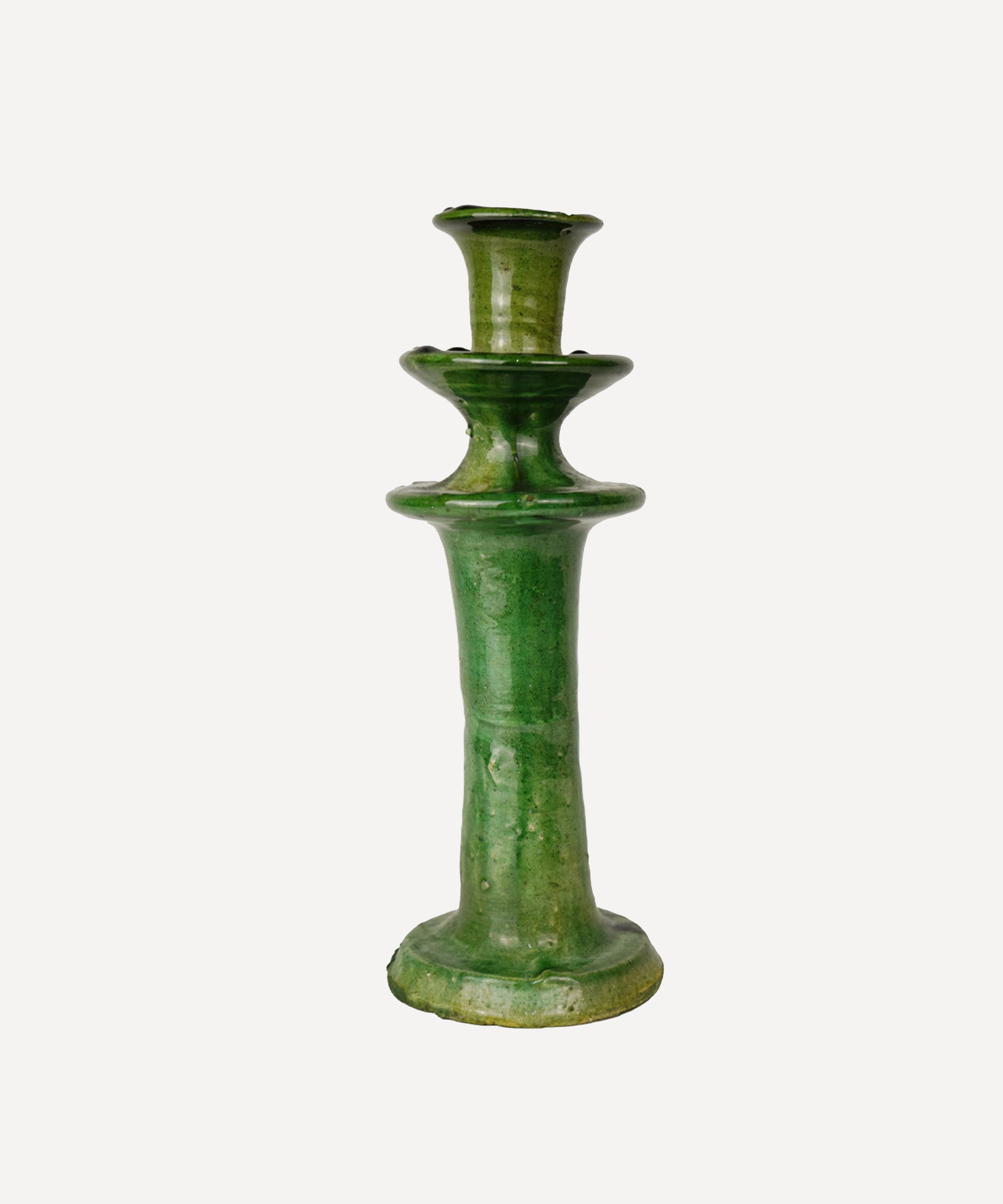 Moroccan White Tamegroute Large Candleholder In Green
