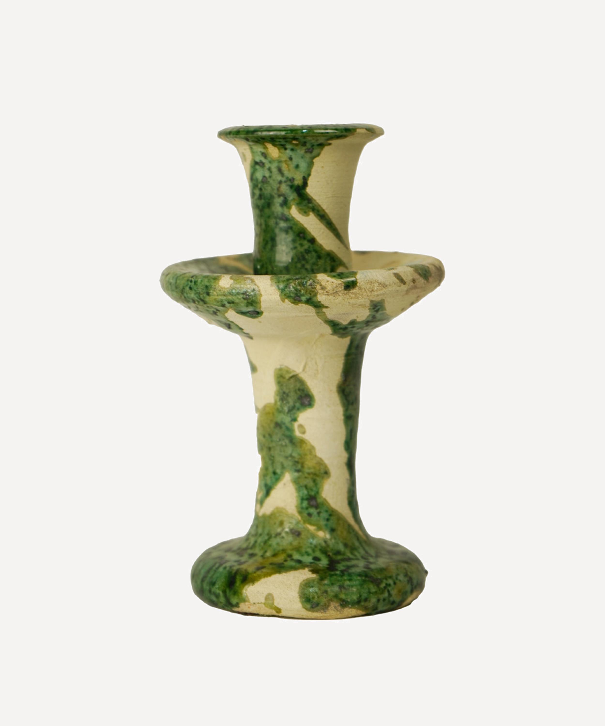 Moroccan White Splatter Tamegroute Small Candleholder In Green