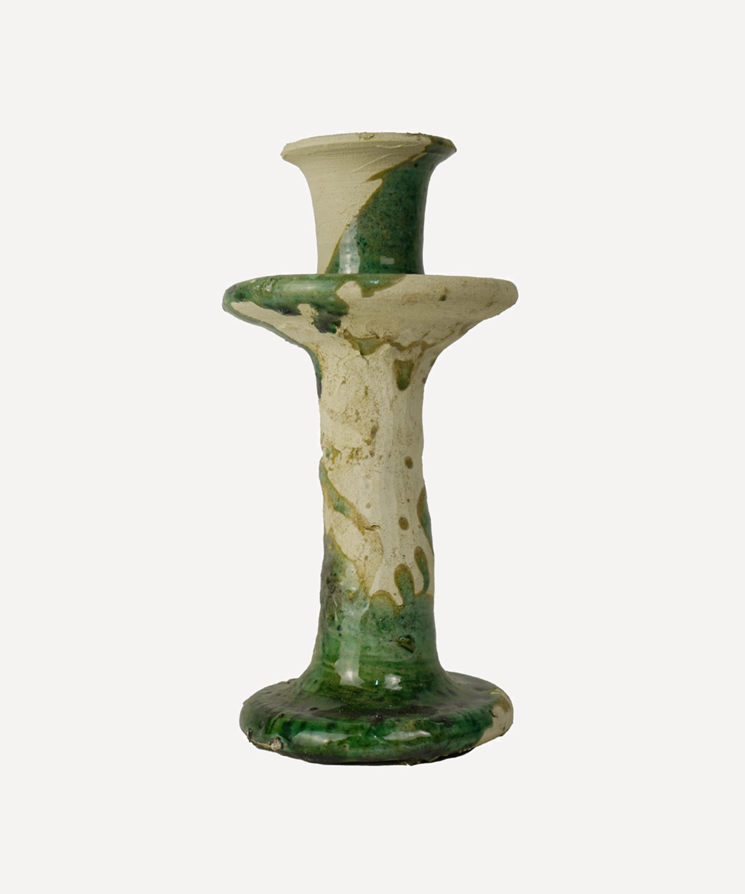 Moroccan White Splatter Tamegroute Medium Candleholder In Green