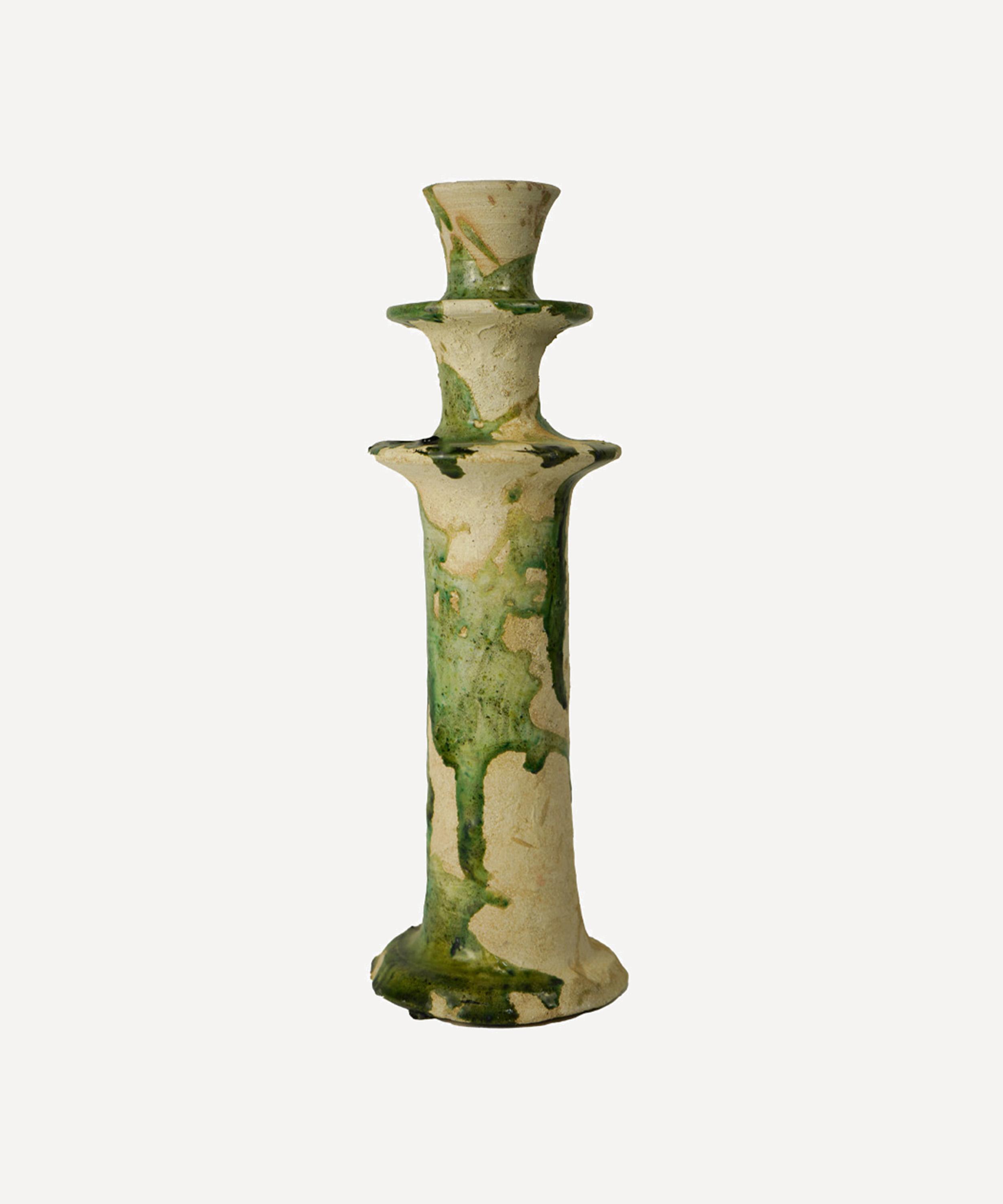 Moroccan White Splatter Tamegroute Large Candleholder In Green