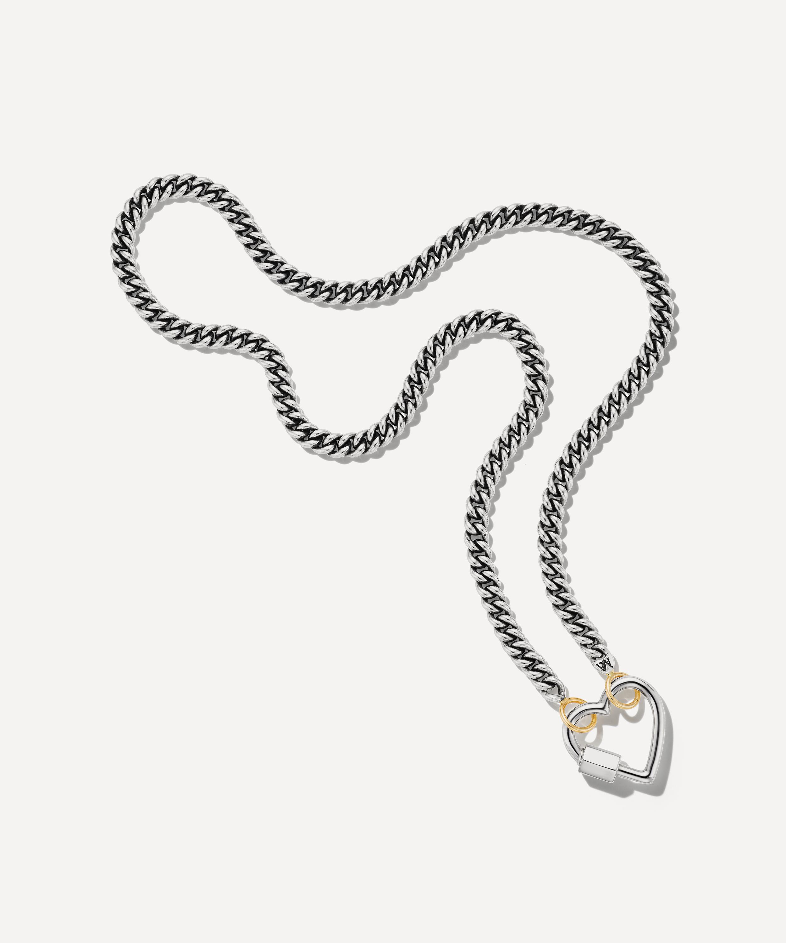 Marla Aaron Silver Heavy Curb Chain And Heartlock Necklace In Multi