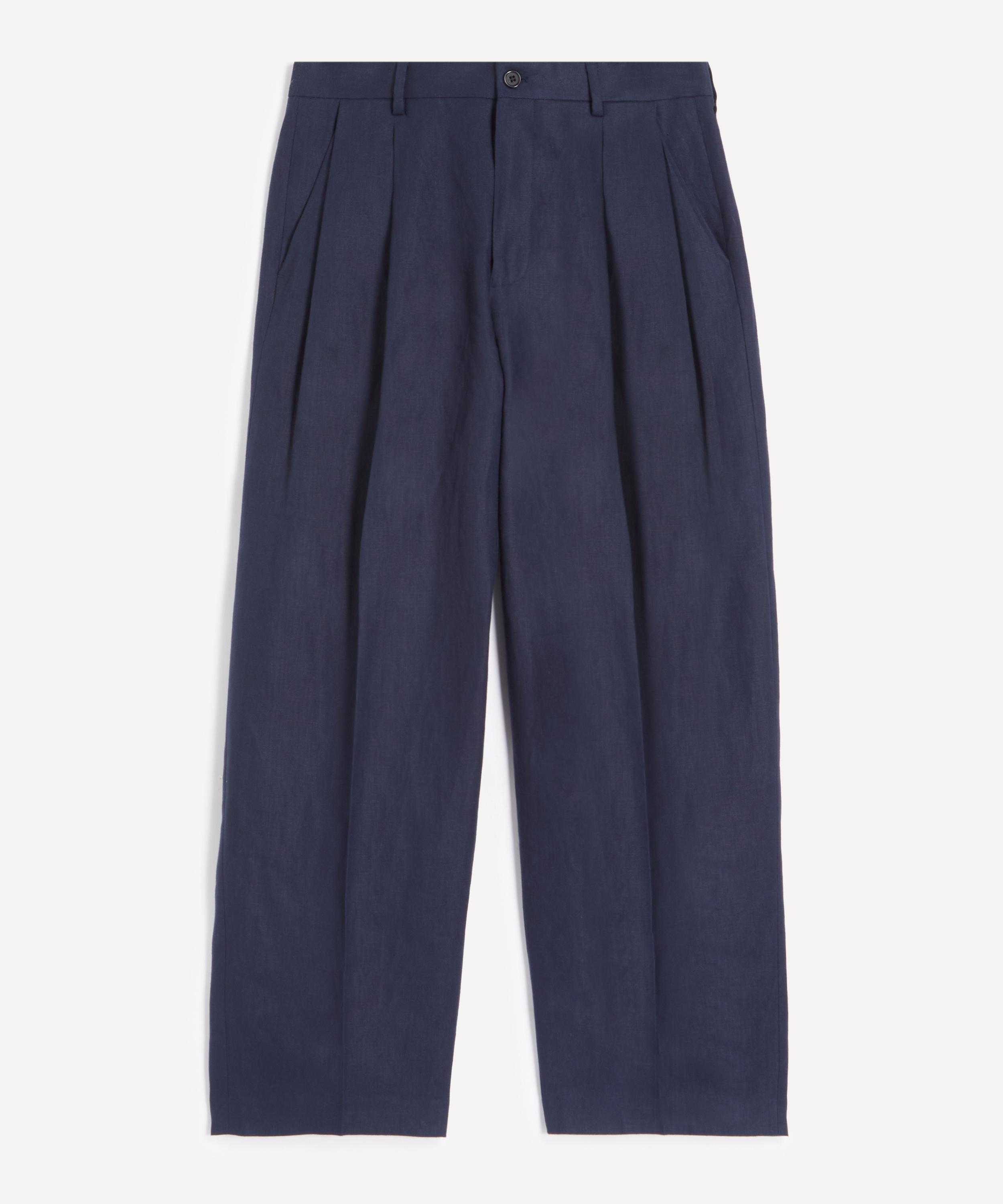 Nn07 Mens Justin Navy Relaxed Fit Linen Trousers In Blue
