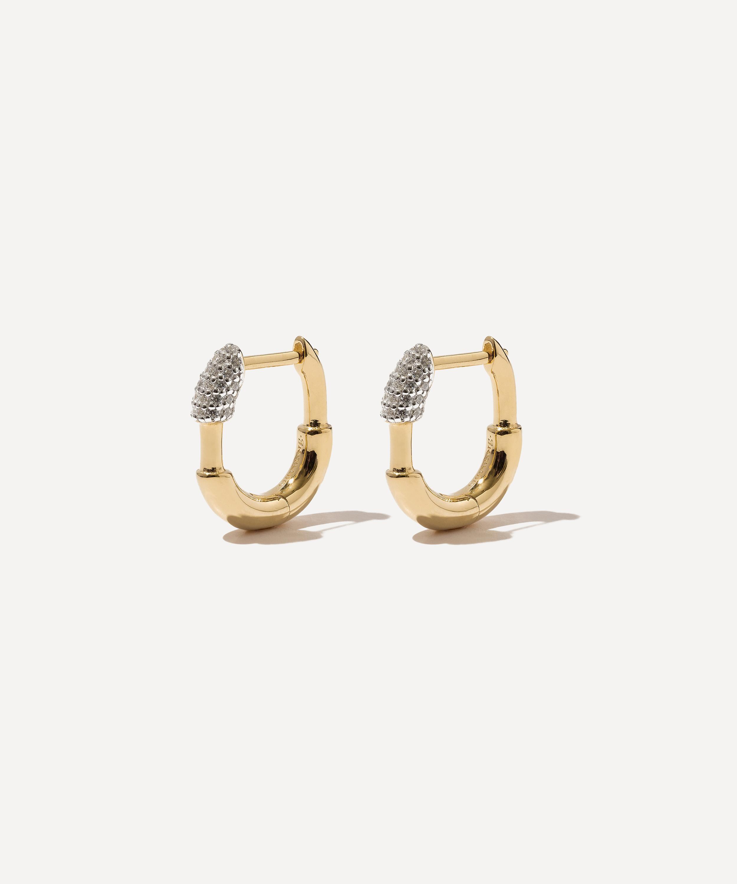 Otiumberg 14ct Gold-plated Vermeil Silver Small Pave Staple Hoop Earrings