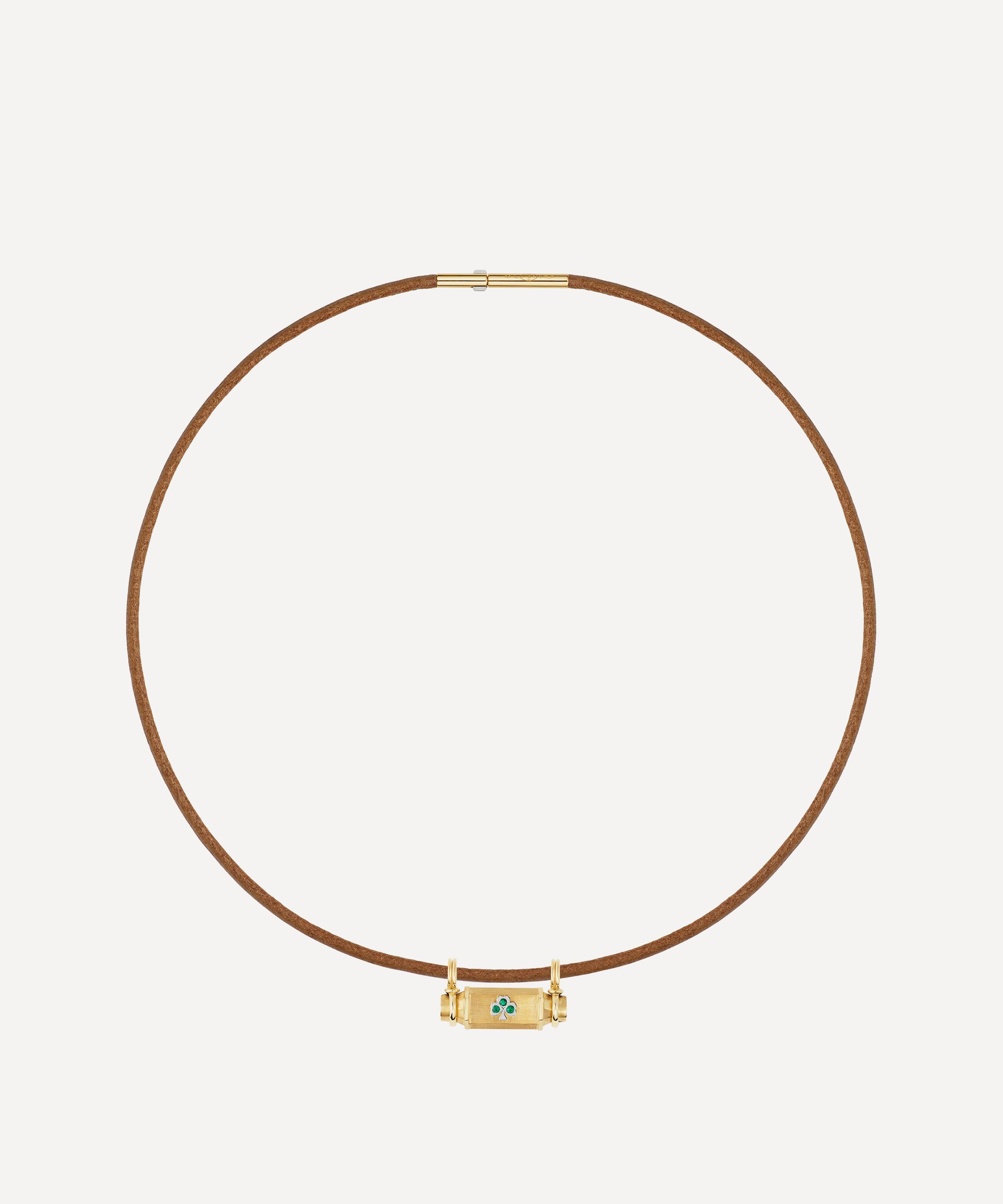 Marie Lichtenberg 18ct Gold Emerald Clover Smash Locket Necklace
