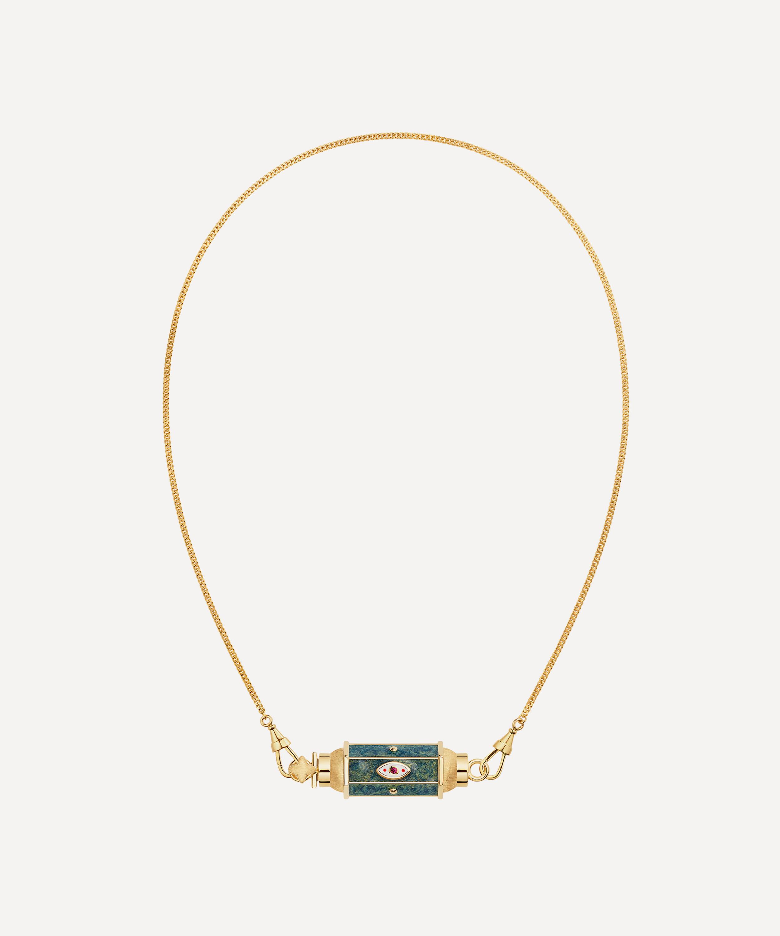 Marie Lichtenberg 18ct Gold Ruby Evil Eye Green Baby Locket Necklace