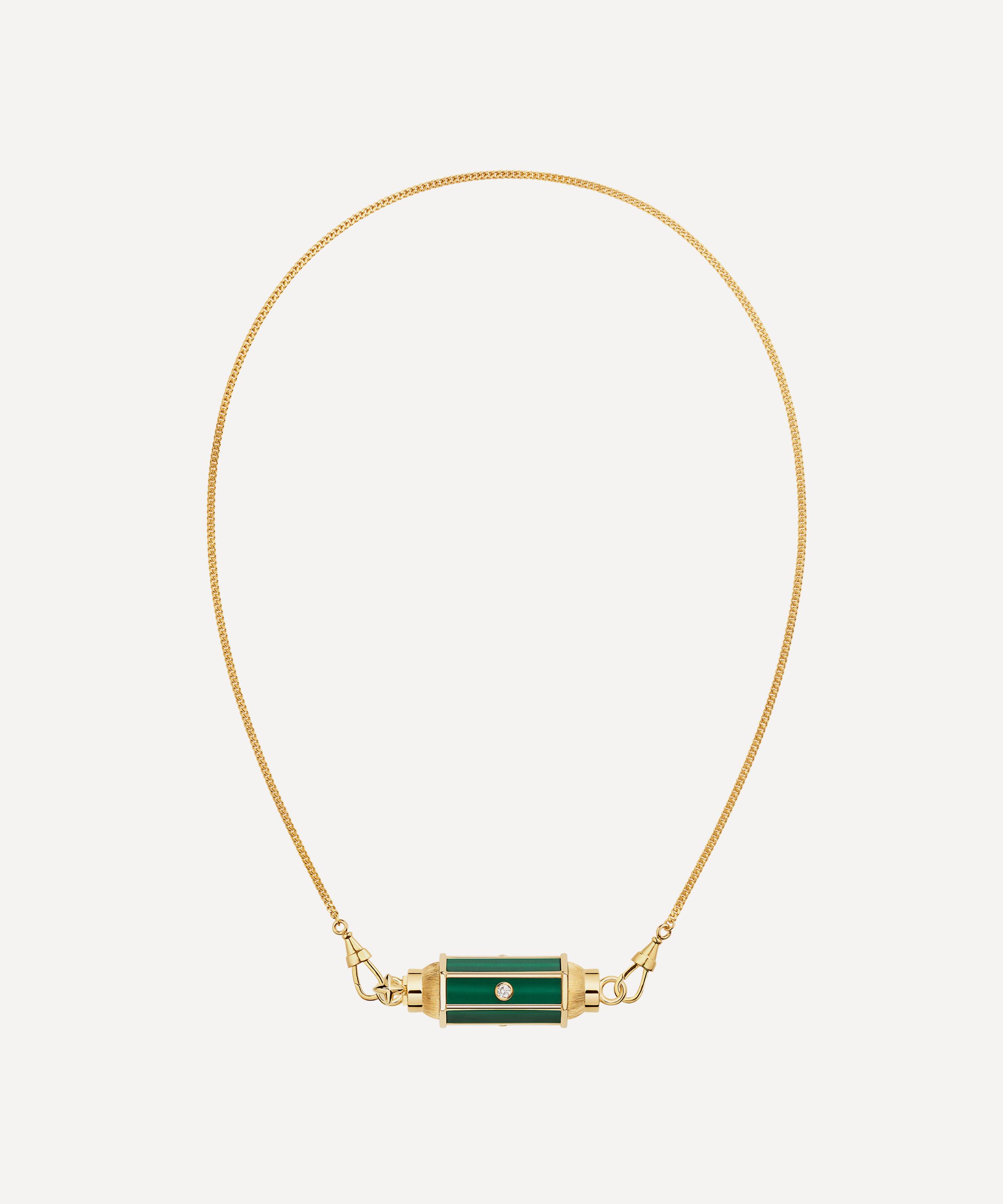 Marie Lichtenberg 18ct Gold Diamond Malachite Baby Locket Necklace