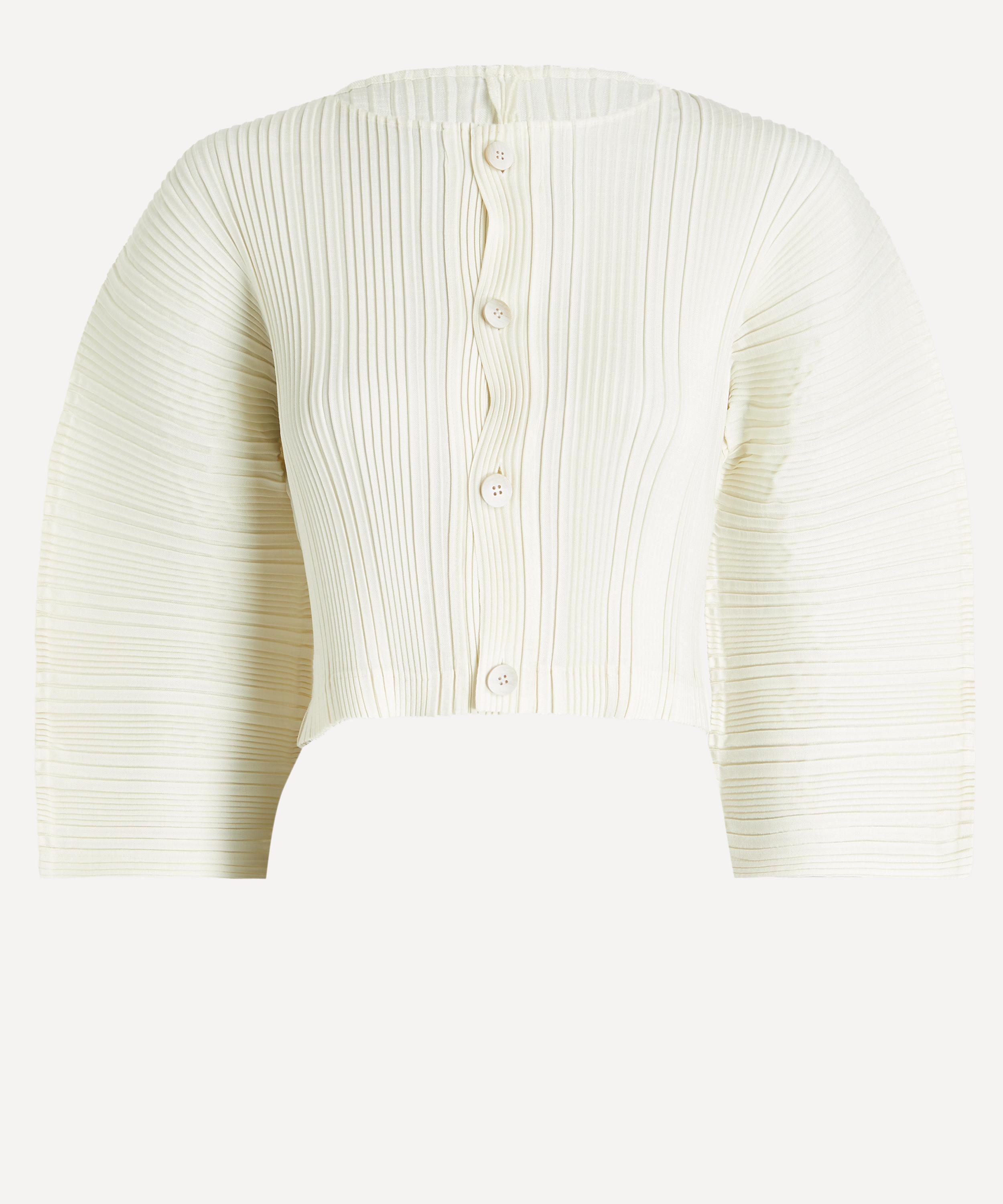 Issey Miyake Women's Linen Like Rib Pleats Ivory Cardigan