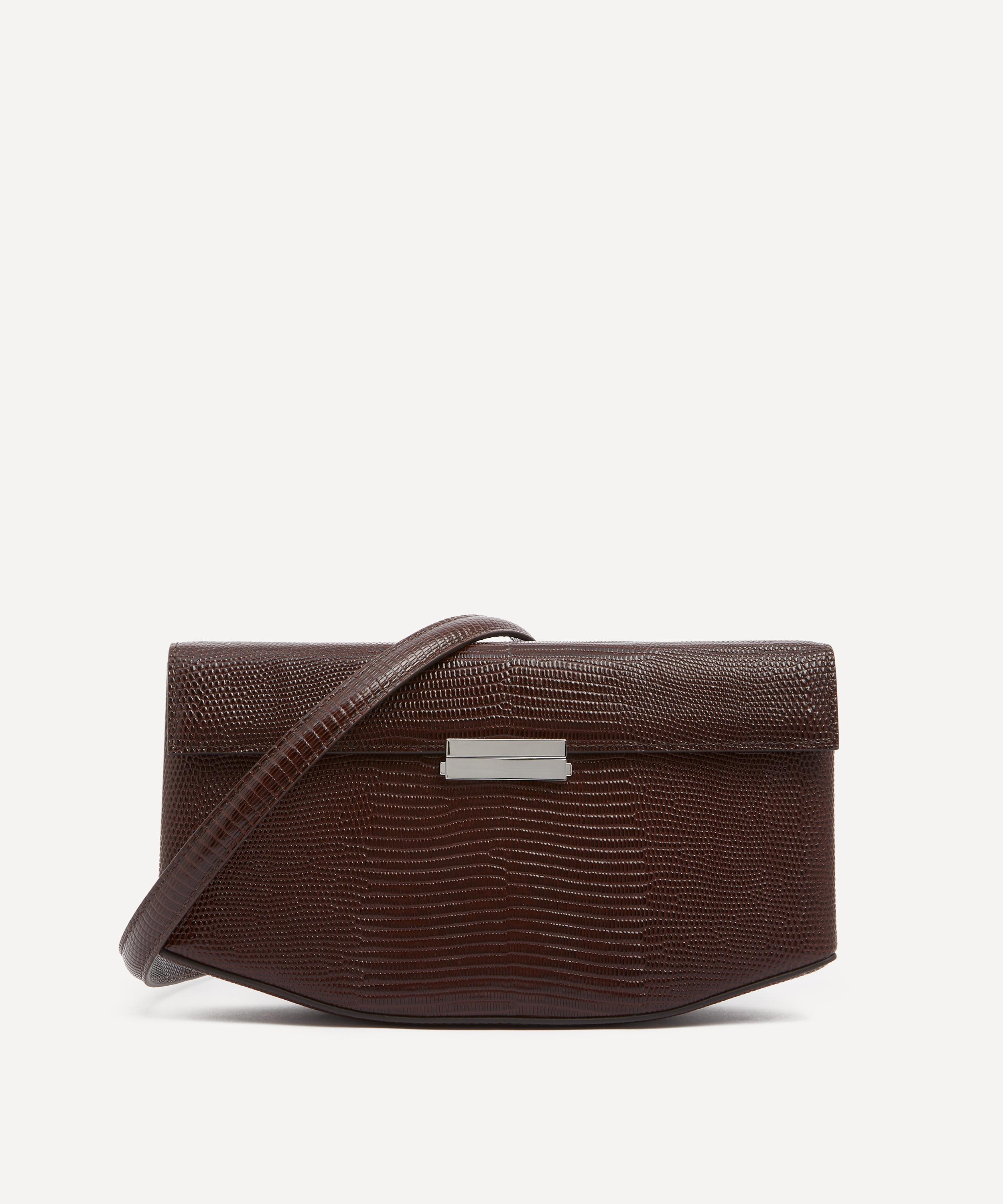 Totême Toteme Women's Clip Lizard Embossed Brown Leather Clutch Bag