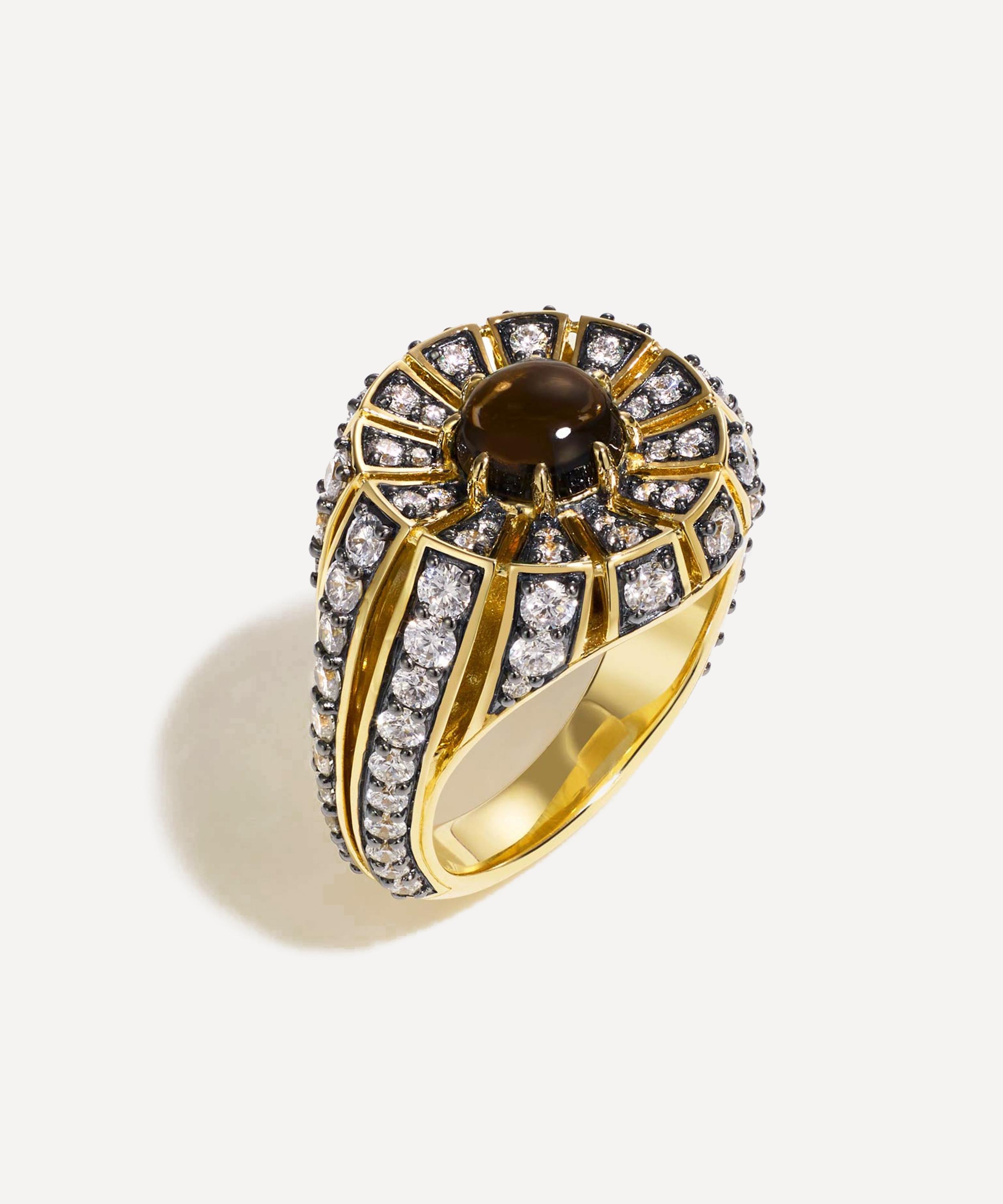 By Pariah 14ct Gold Aurora Smokey Quartz Diamond Cocktail Ring In Brown