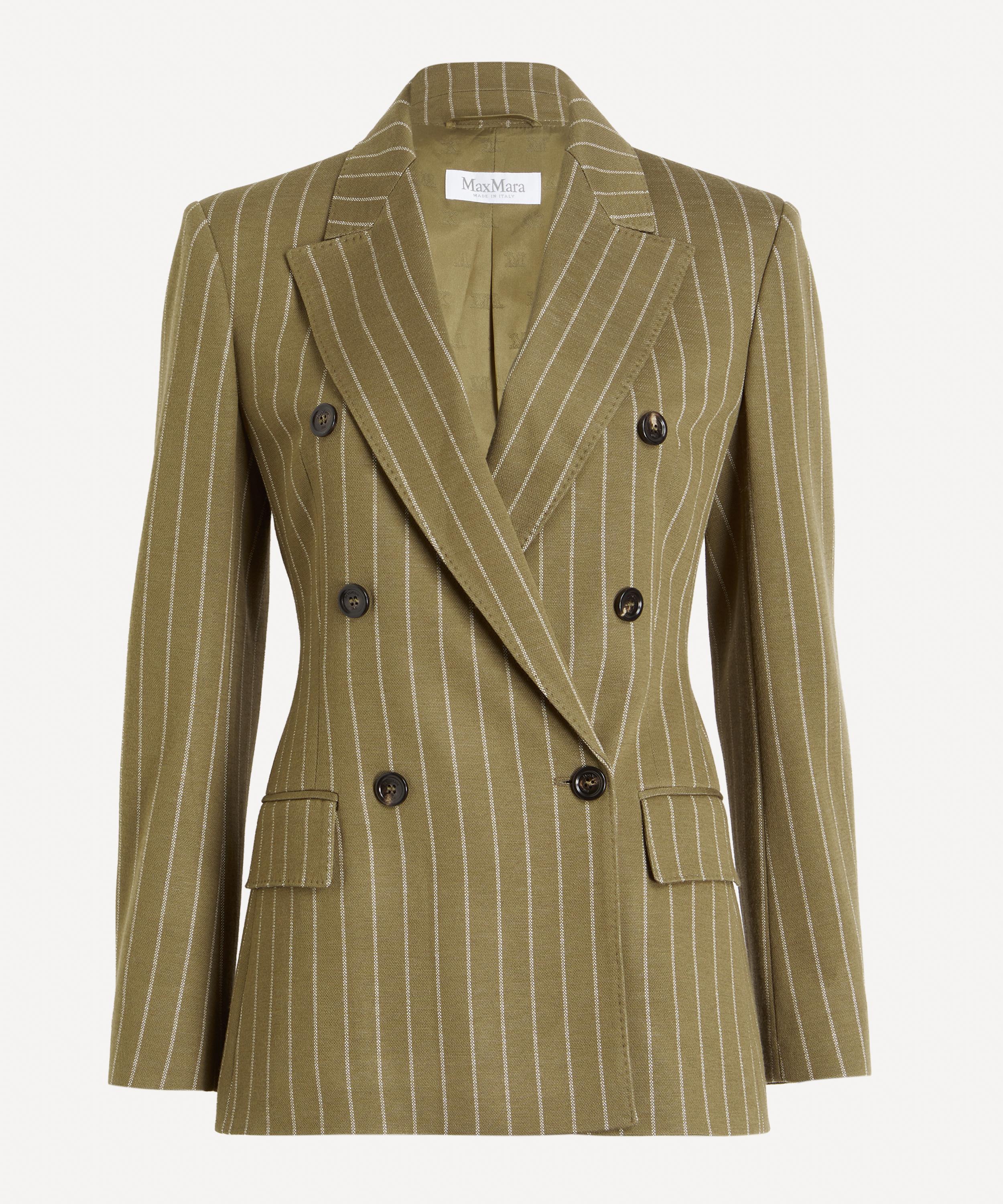 Max Mara Women's Balta Pinstriped Double-breasted Jacket In Khaki