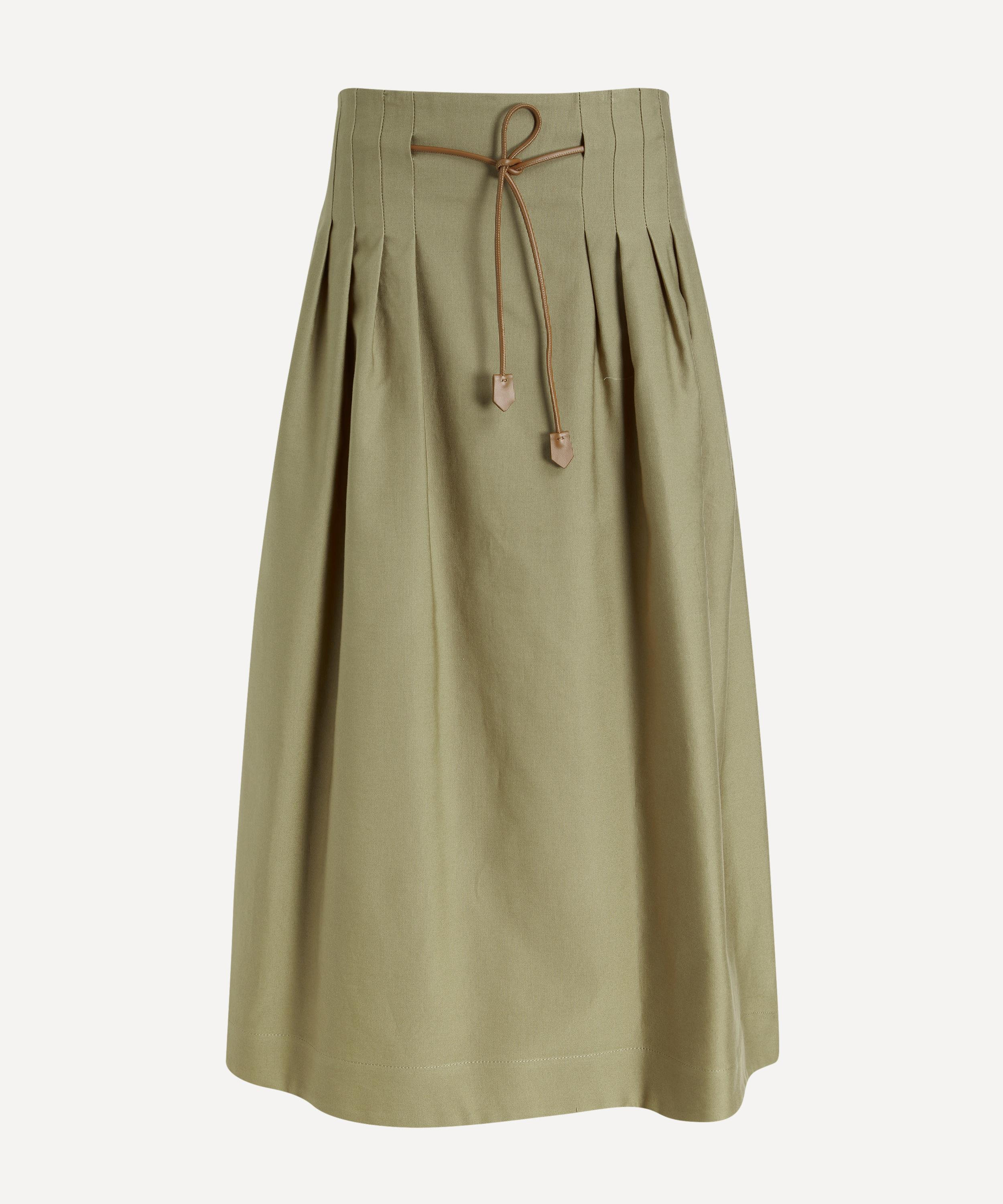 Max Mara Women's Tempio Pleated Cotton Ottoman Skirt In Khaki