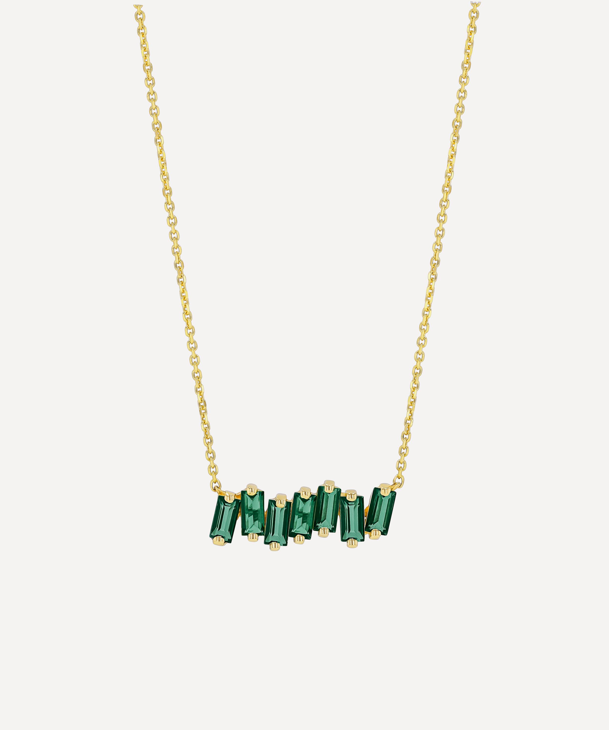 Suzanne Kalan 14ct Gold Amalfi Green Envy Topaz Bar Pendant Necklace