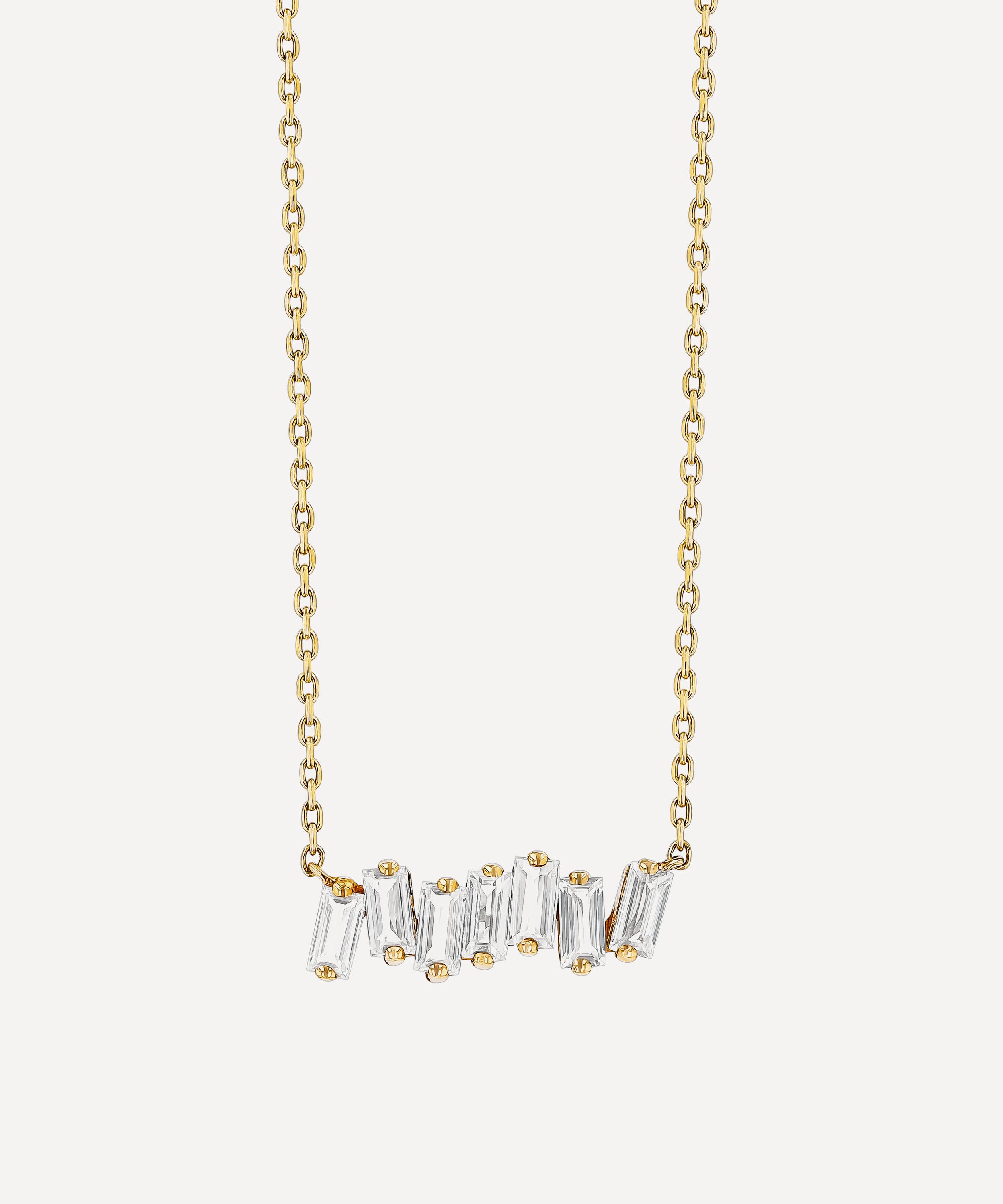 Suzanne Kalan 14ct Gold Amalfi White Topaz Bar Pendant Necklace