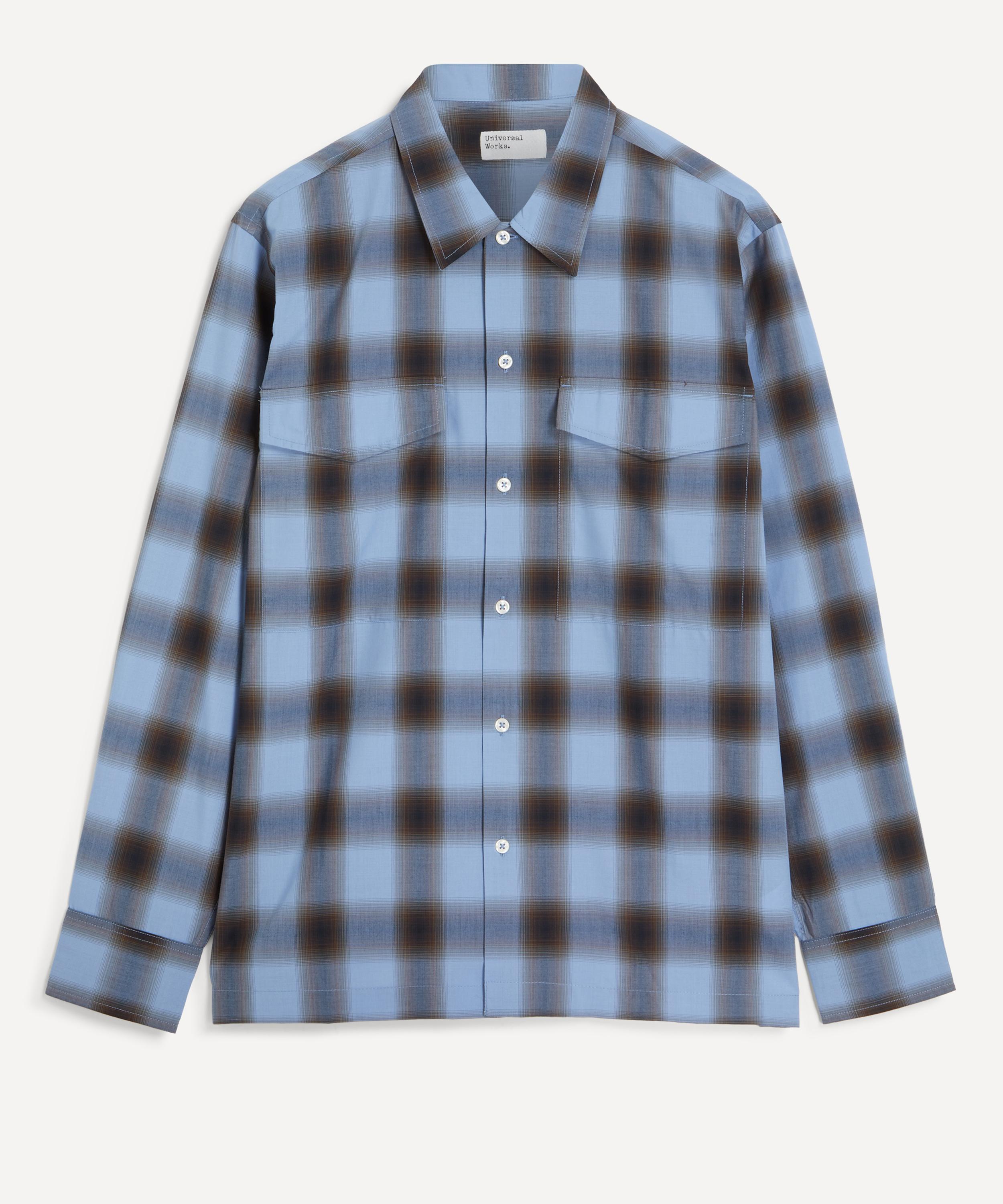 Universal Works Mens Charlie Check Attendant Shirt In Blue Check