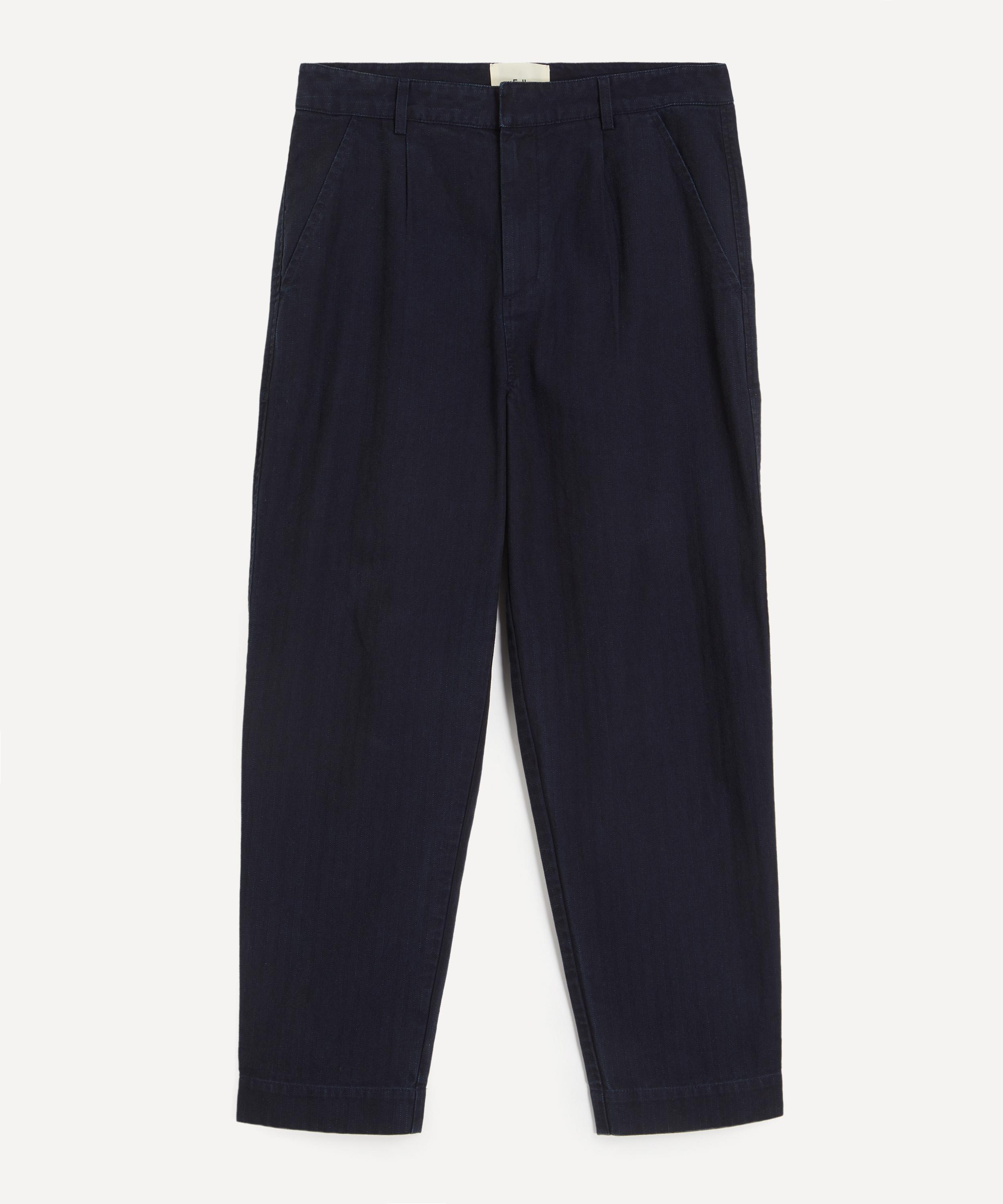 Folk Mens Signal Easy Fit Trousers Size 30 In Deep Indigo Herringbone