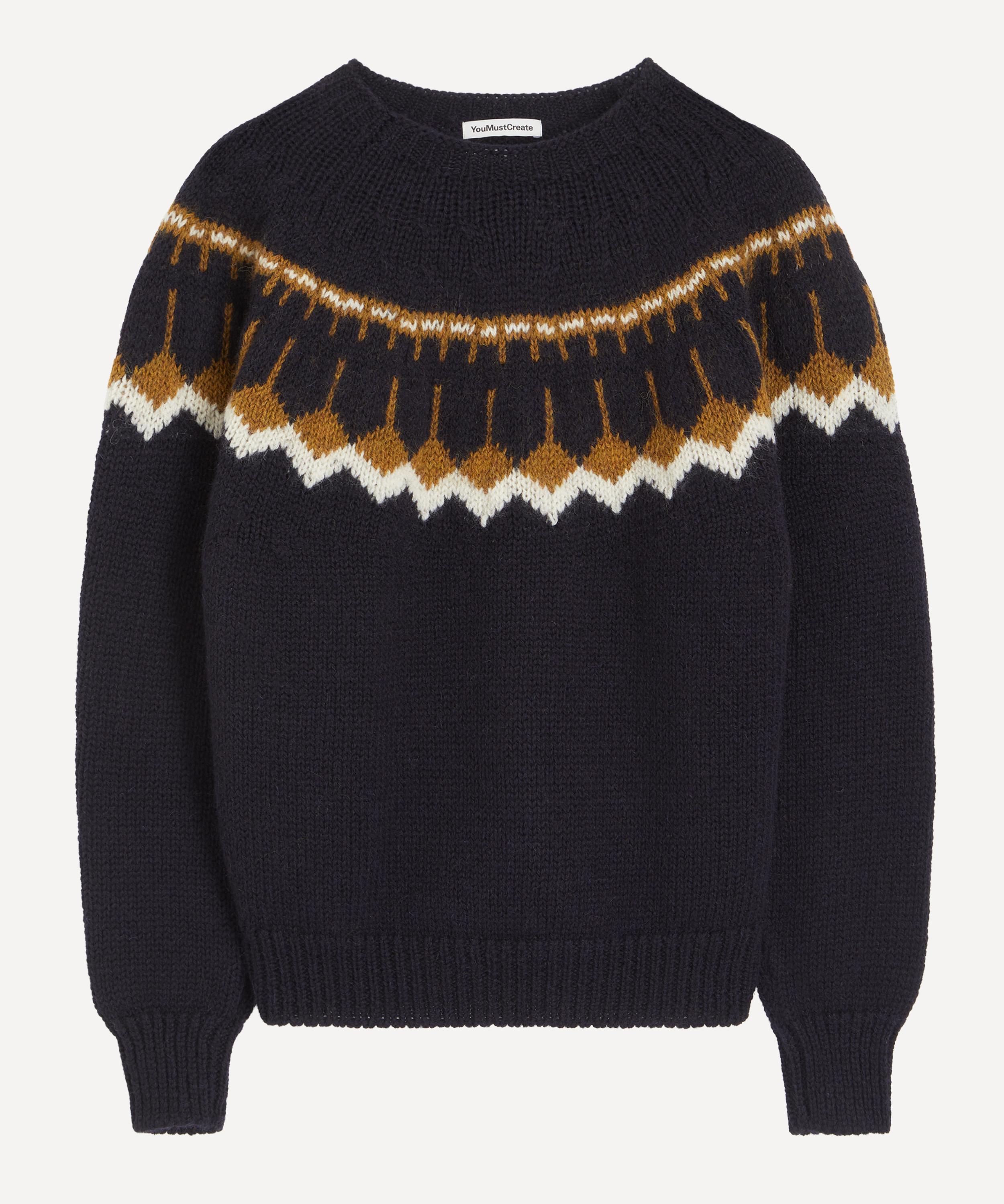 Ymc You Must Create Ymc Mens Jeepster Knitted Fair Isle Jumper In Navy