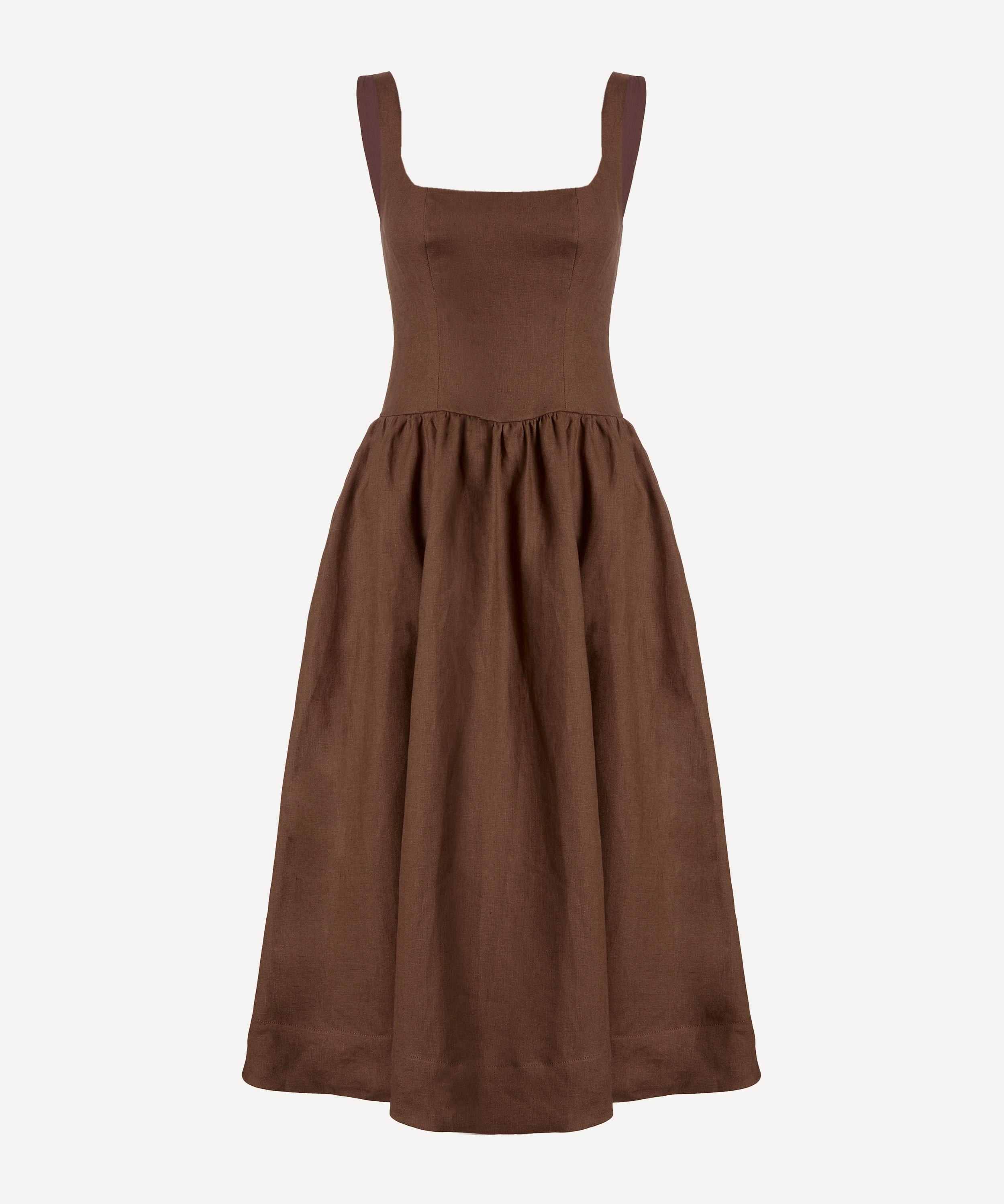 Reformation Women's Janu Linen Midi Dress In Brown