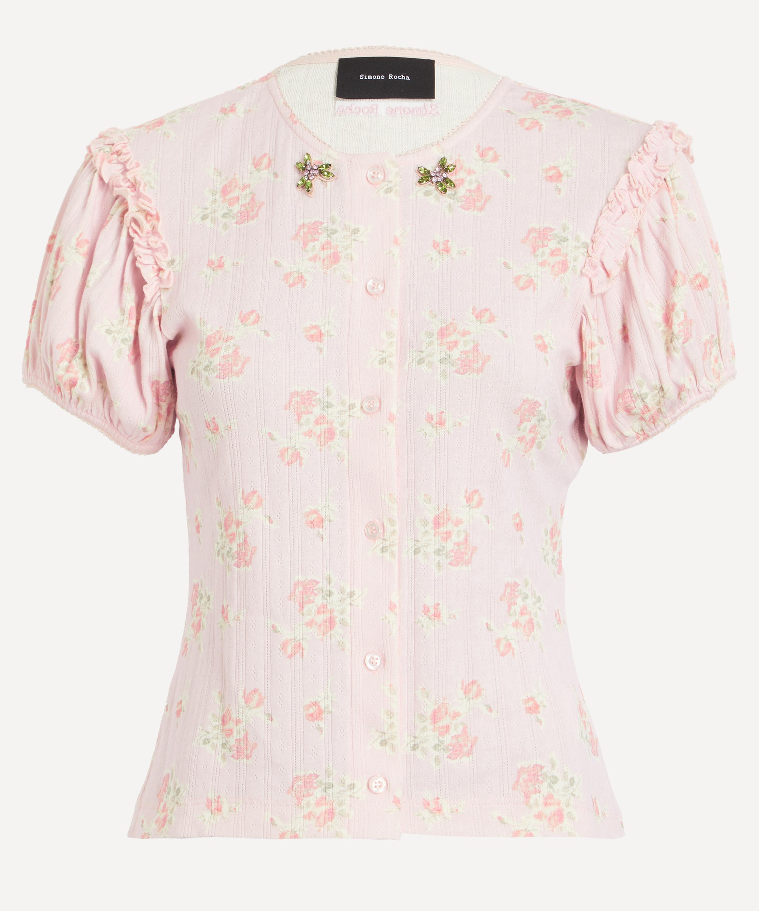 Simone Rocha Women's Pointelle Puff-sleeve Cardigan Size Xs In Pale Pink Pearl