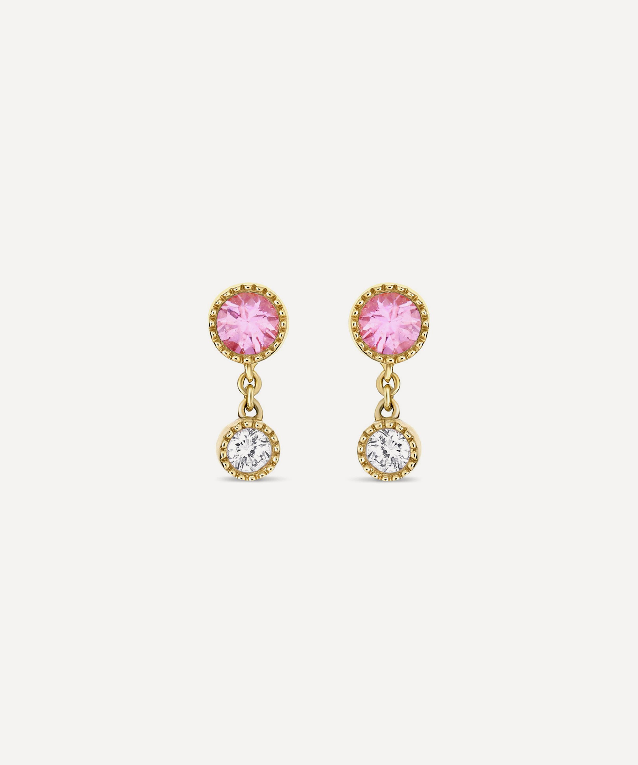 Dinny Hall 9ct Gold Duo Drop Pink Tourmaline And Diamond Stud Earrings