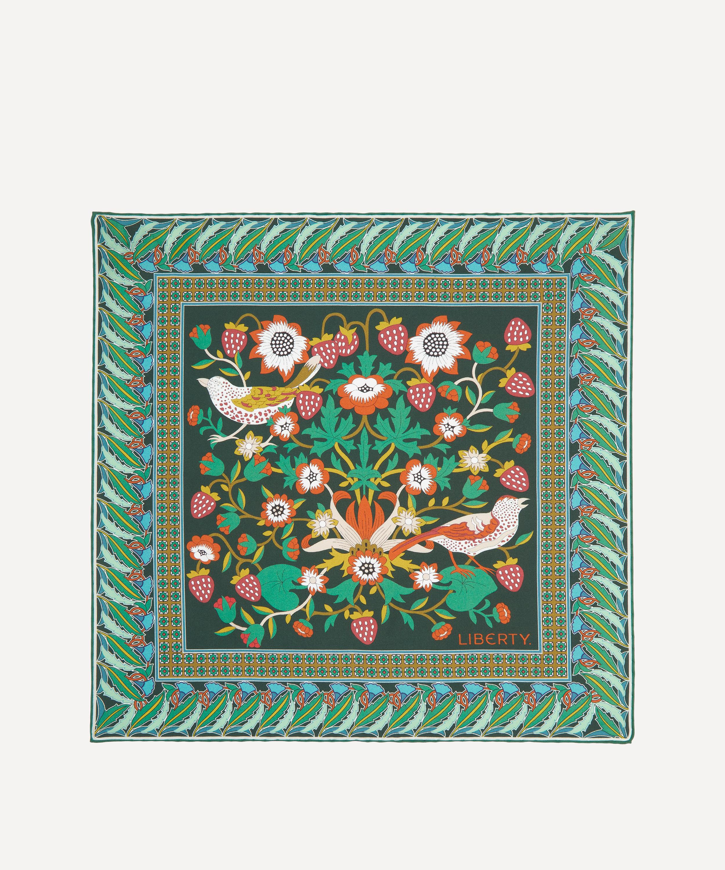 Liberty Mens Strawberry Thief Silk Pocket Square In Green