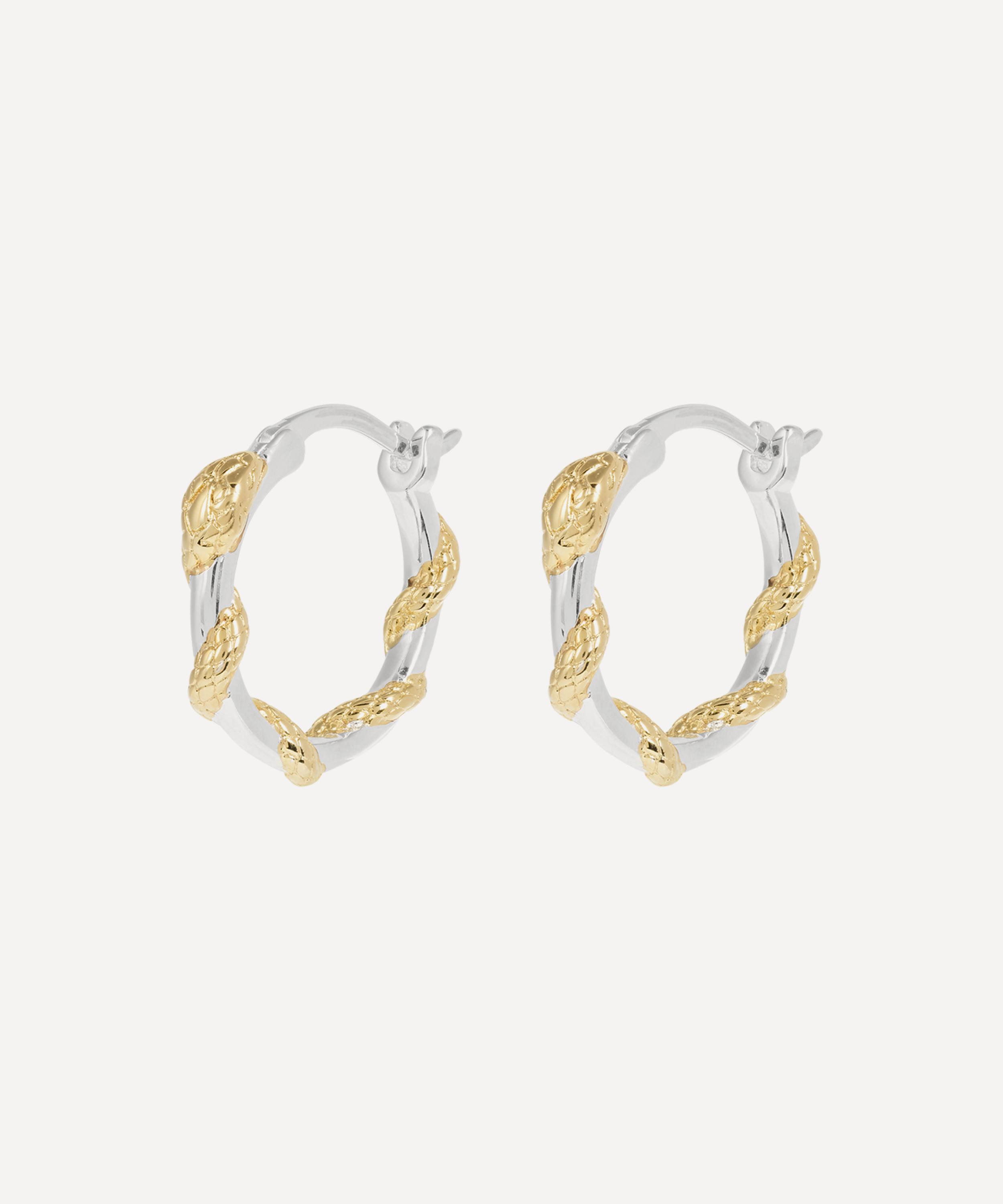 Anna + Nina Gold-plated Small Twisting Serpent Hoop Earrings In Multi