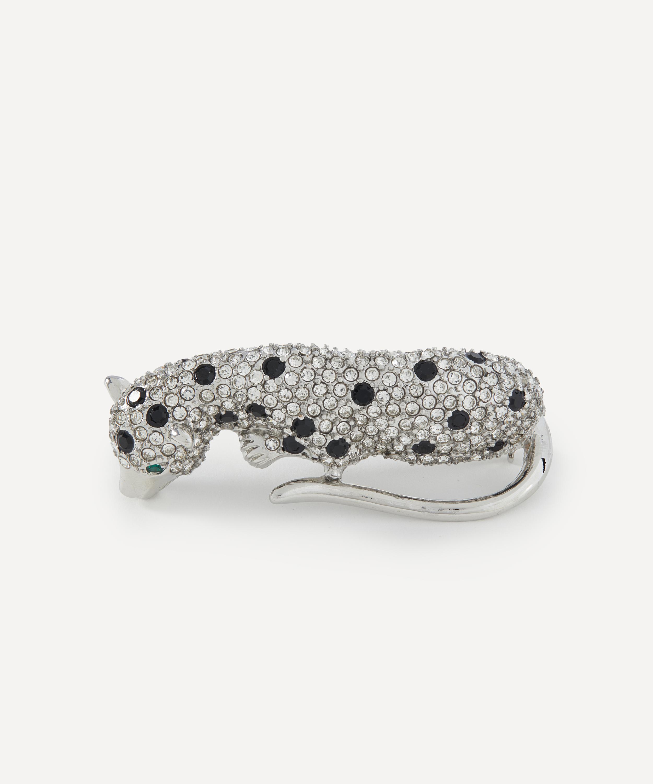 Kenneth Jay Lane Crystal Leopard Brooch In Silver