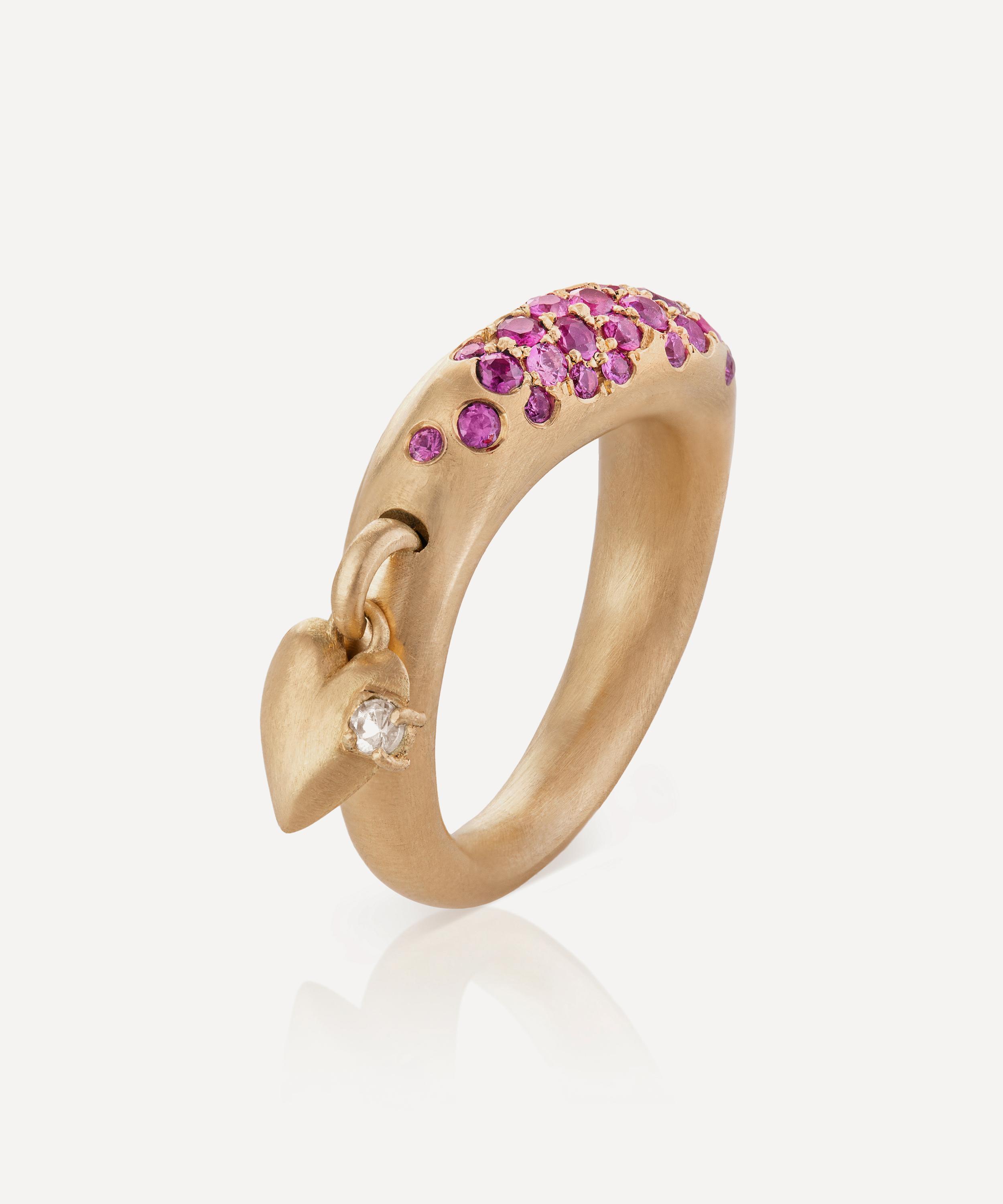 Nada Ghazal 18ct Gold Wave Of Joy Charm Love Ring In Pink