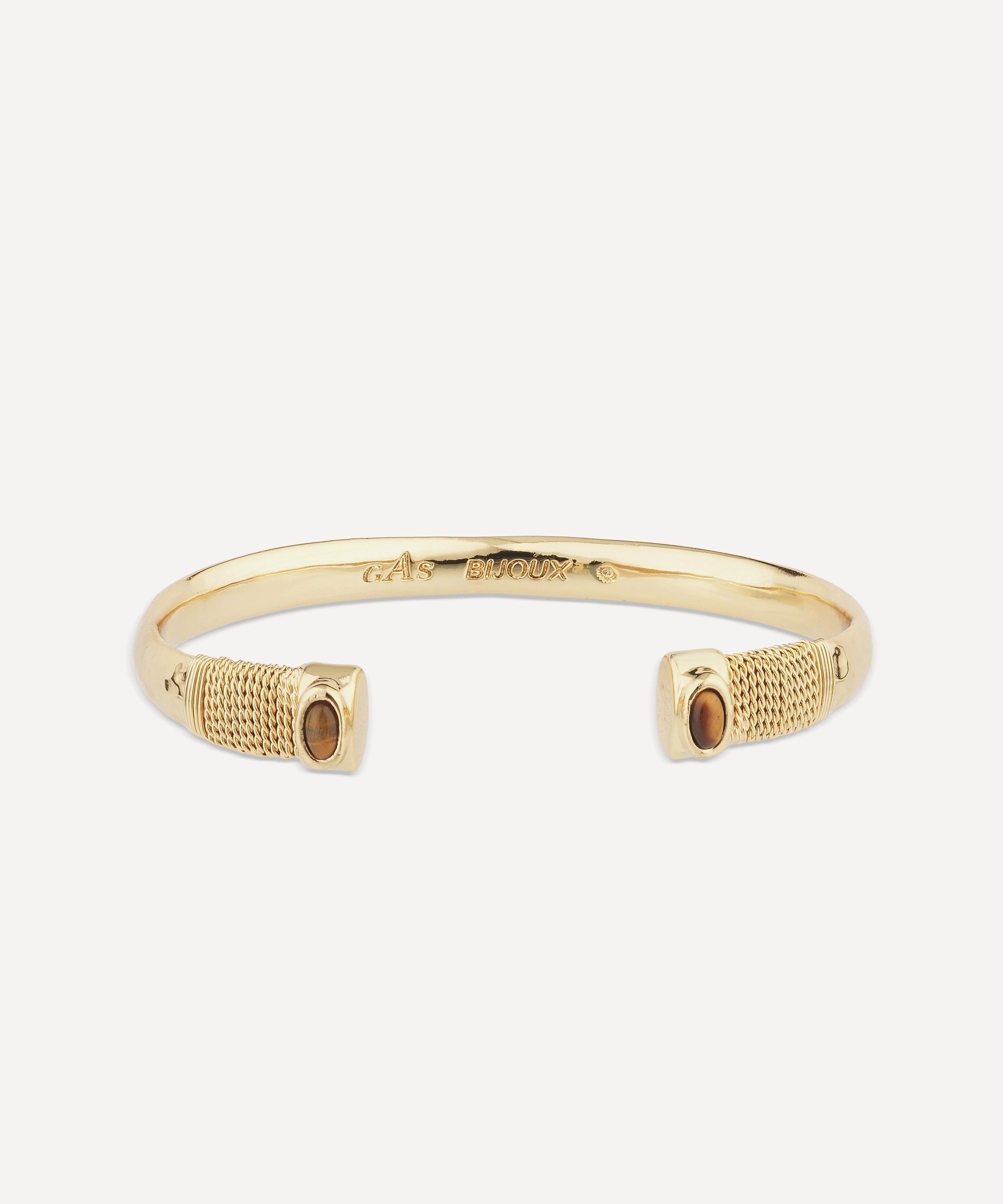 Gas Bijoux Gold-plated Sarina Tiger's Eye Bangle Bracelet In Neutral