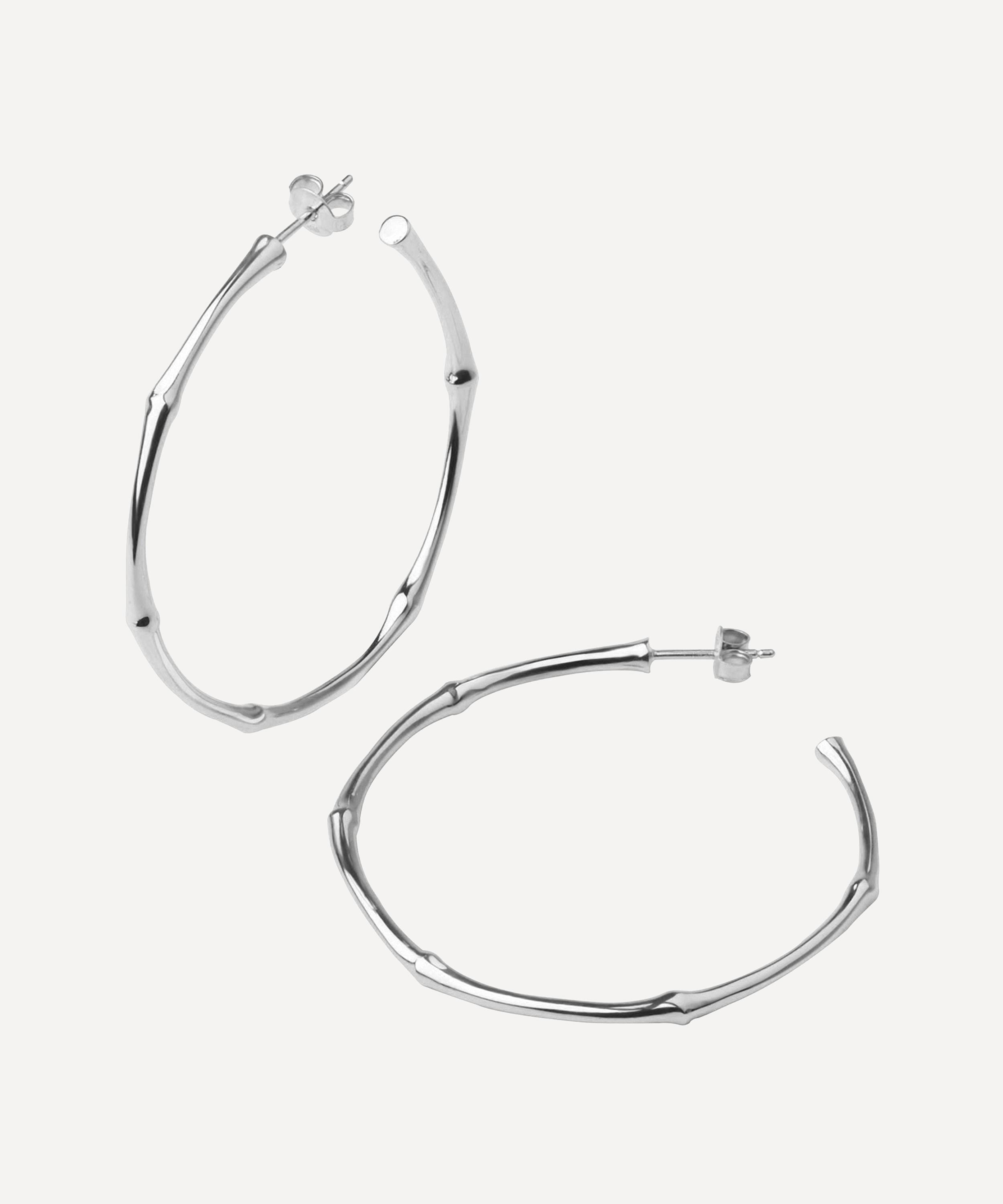 DINNY HALL SILVER LARGE BAMBOO HOOP EARRINGS,374703