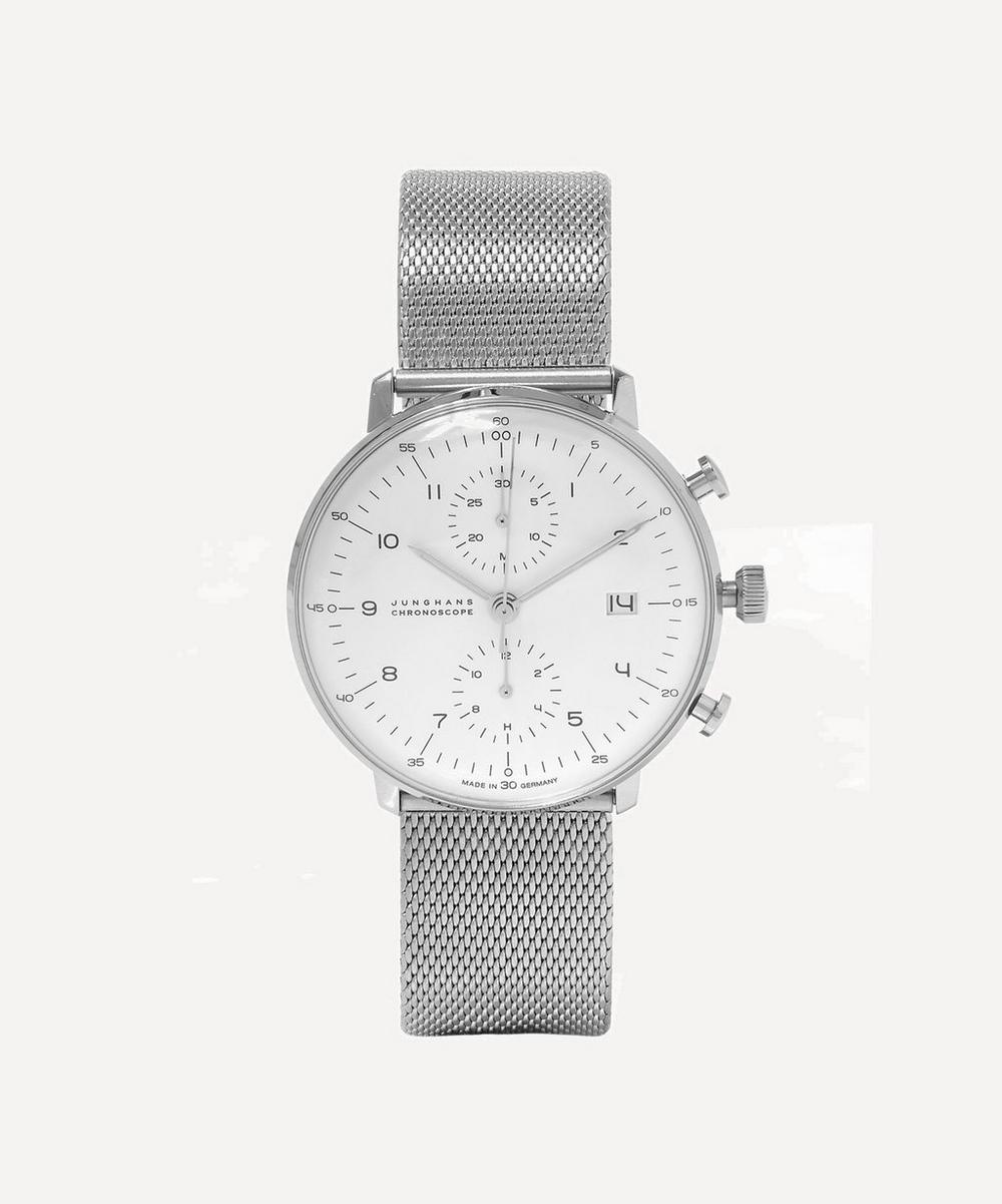 Junghans Stainless Steel Milanese Max Bill Chronoscope Watch In Silver