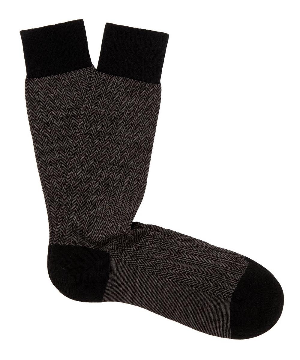 Pantherella Finsbury Herringbone Merino Wool-blend Socks In Black