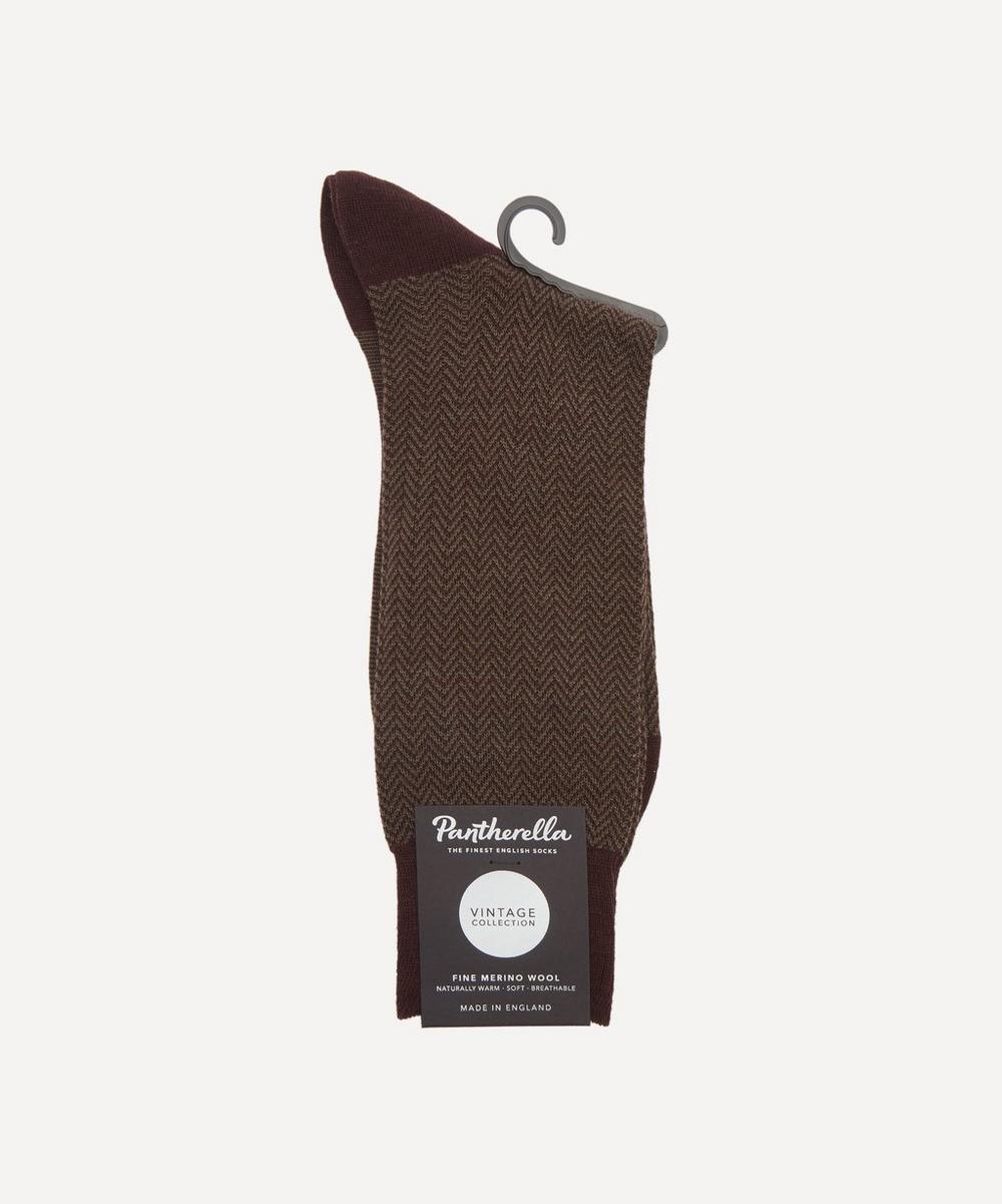 Pantherella Finsbury Herringbone Merino Wool-blend Socks In Maroon