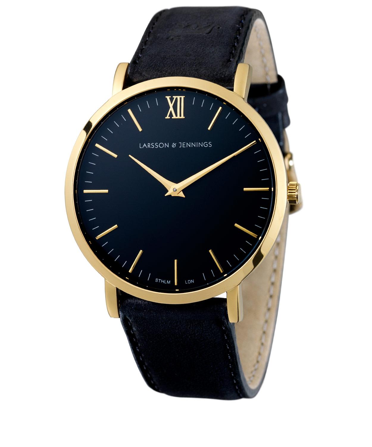 Lugano 40mm Black-Gold Leather Watch | Liberty London