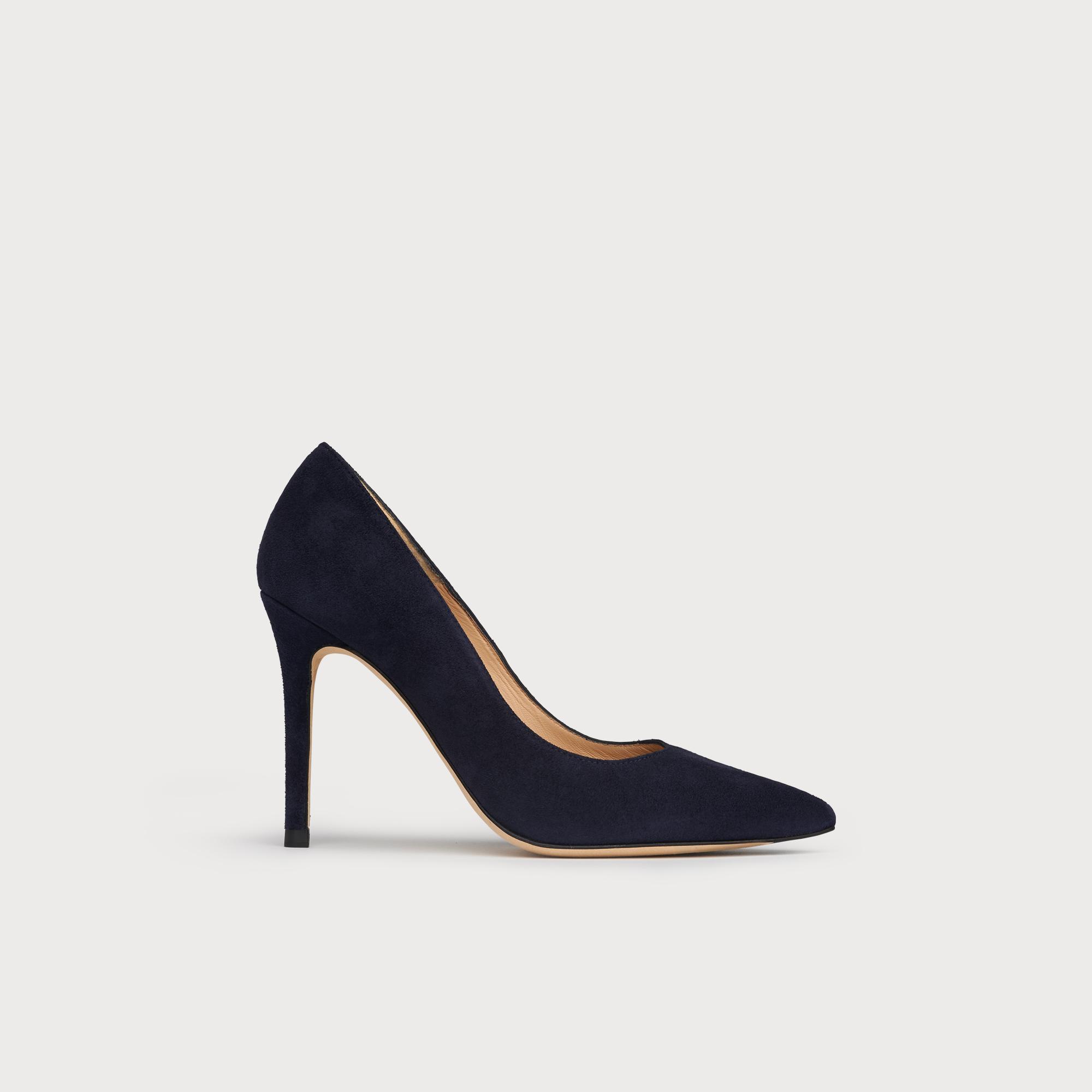 navy suede court shoes