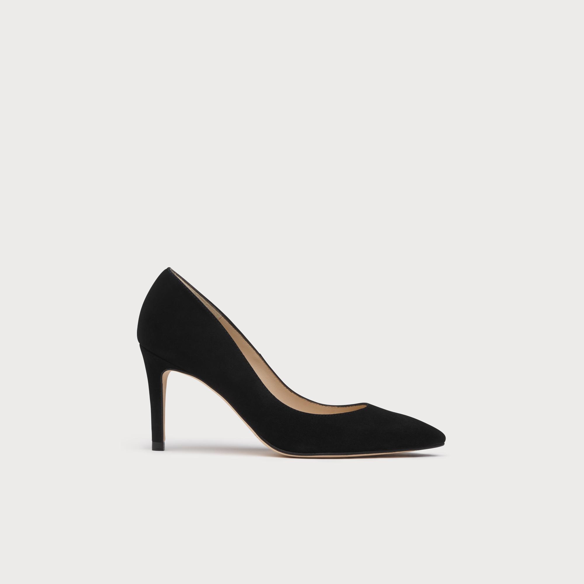 black suede court shoes