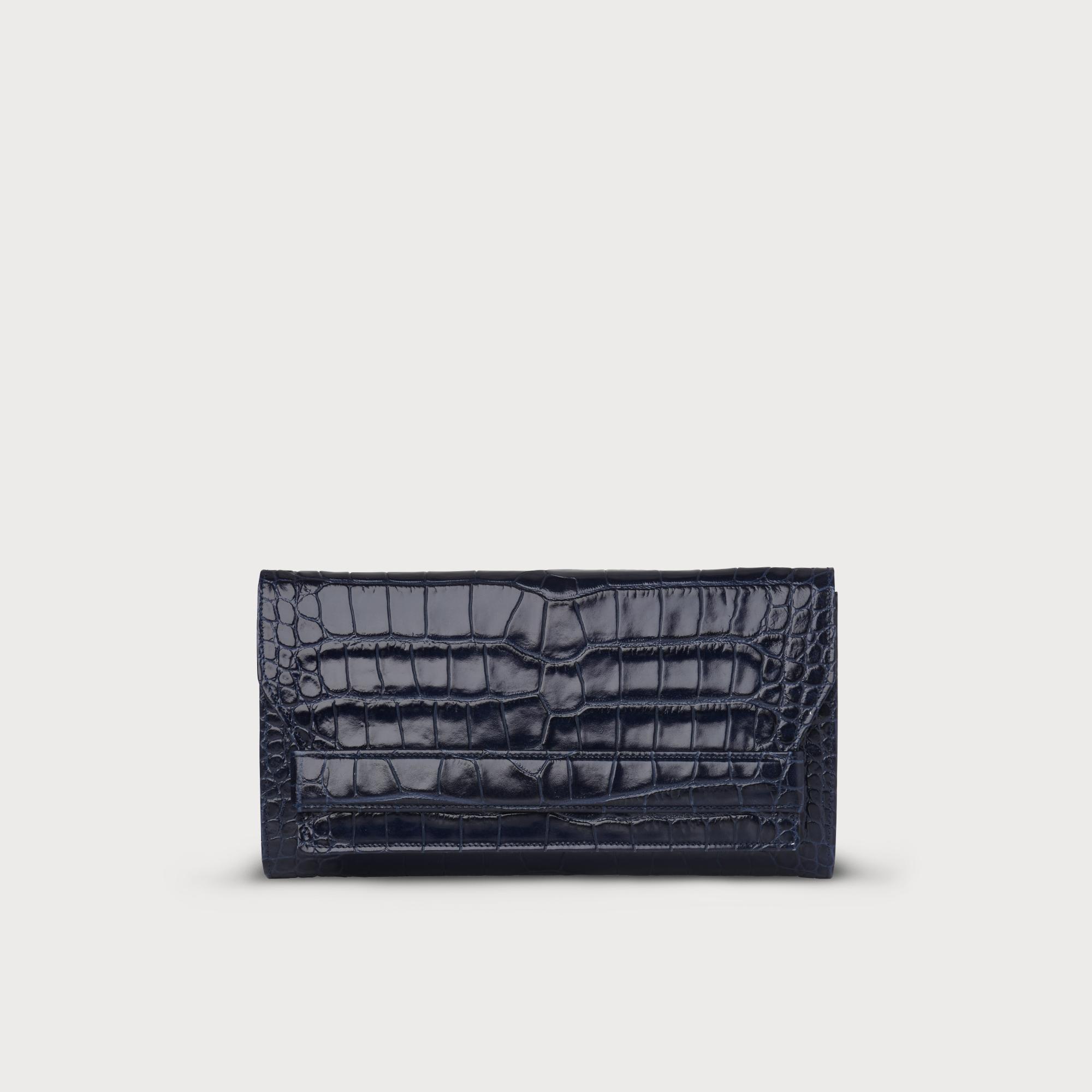 Ella Navy Croc Effect Clutch Bag