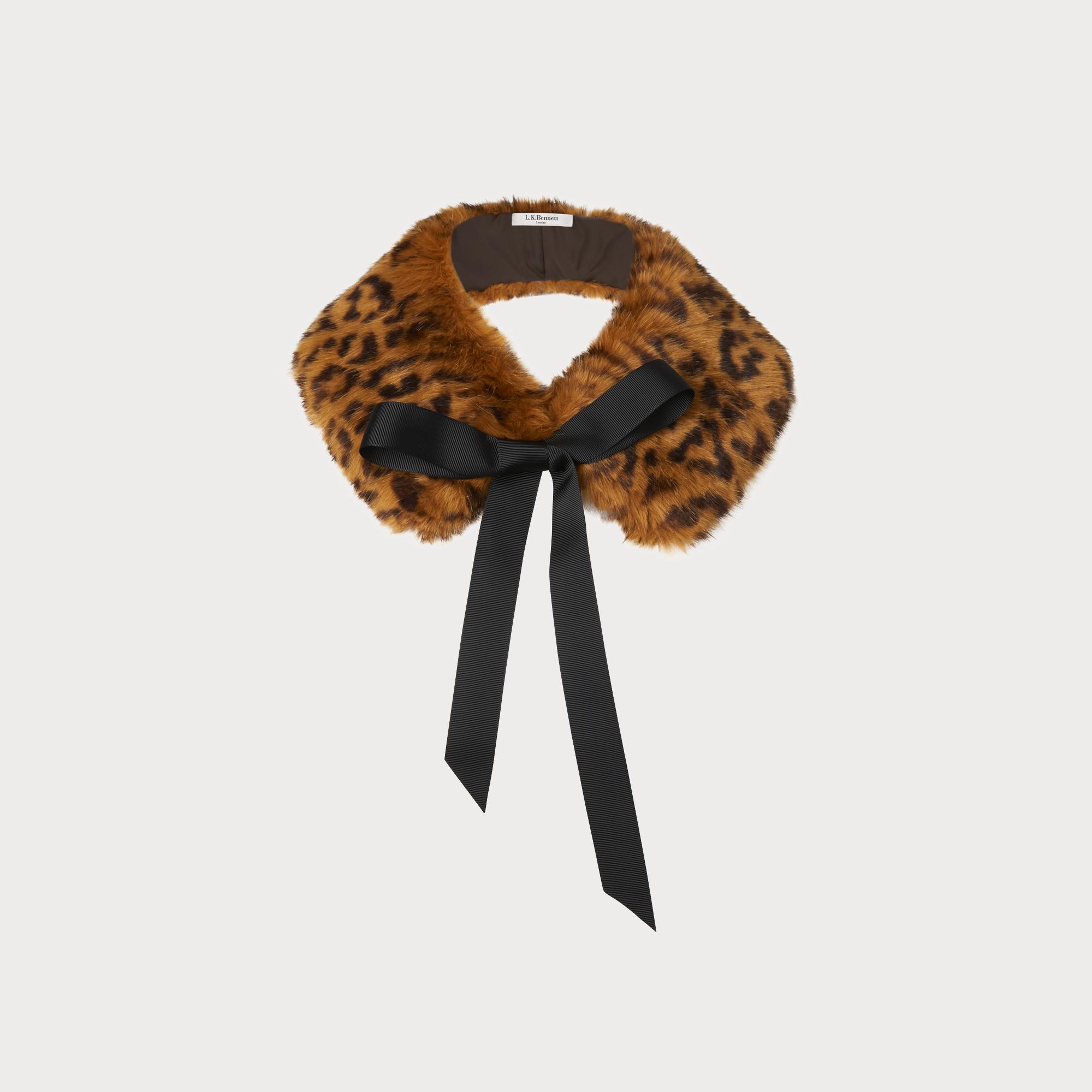 Ivone Leopard Print Faux Fur Scarf