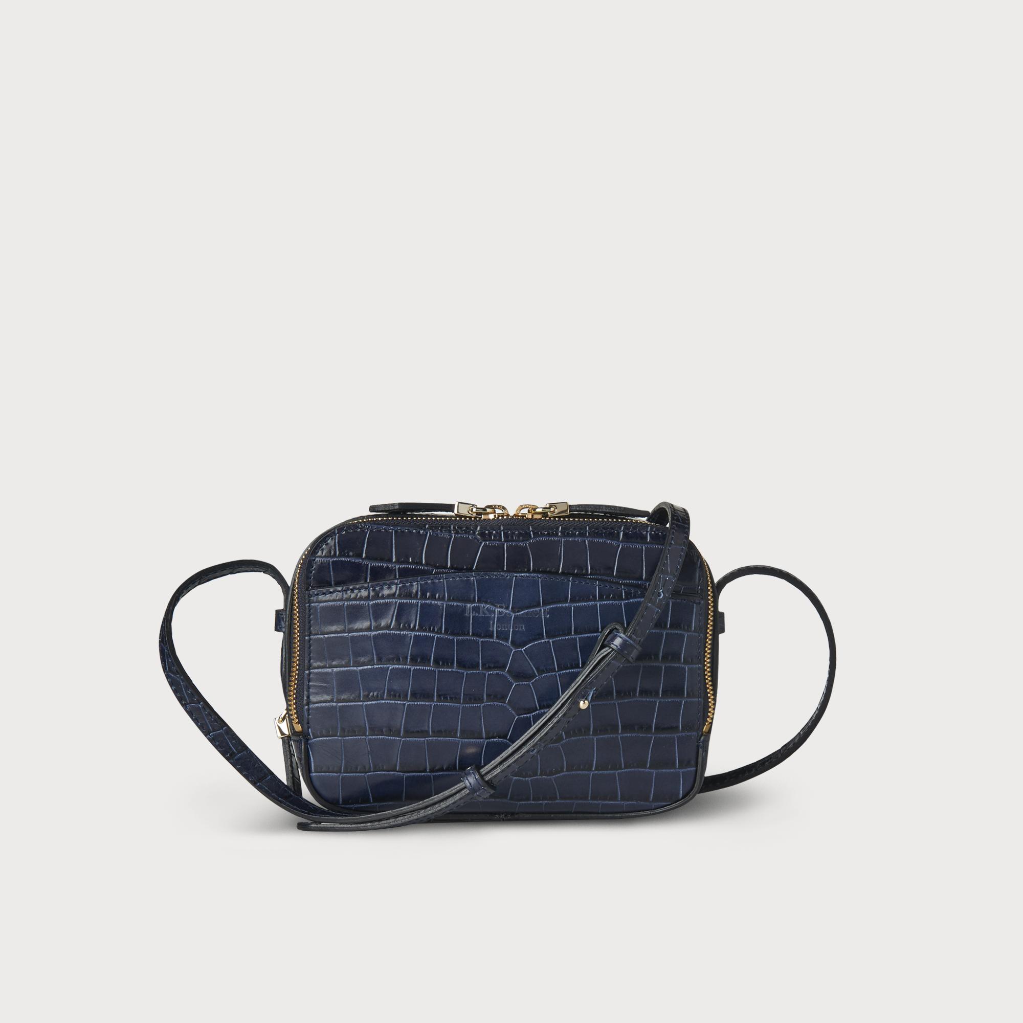 Mariel Navy Croc Effect Shoulder Bag