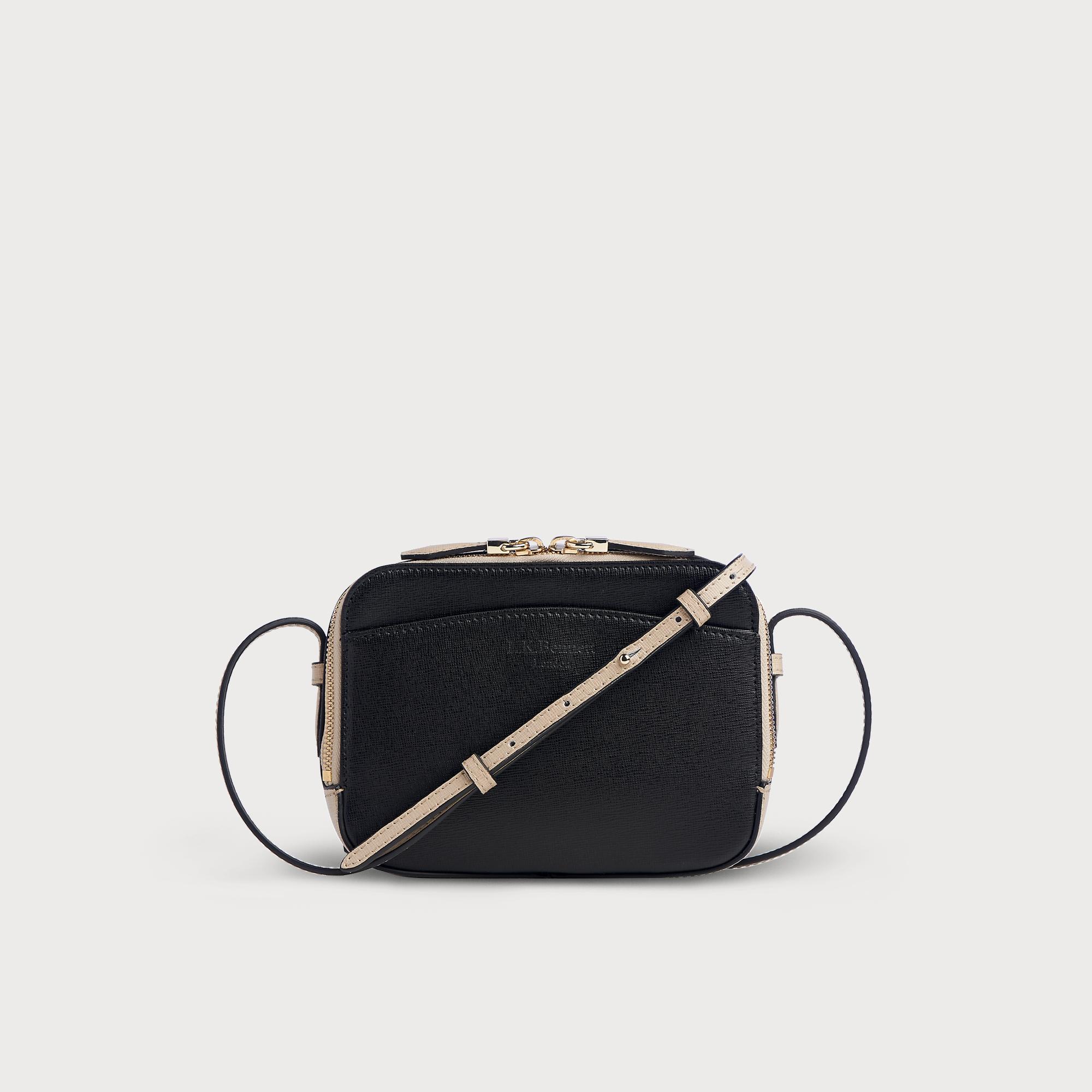 Mariel Taupe Black Leather Shoulder Bag