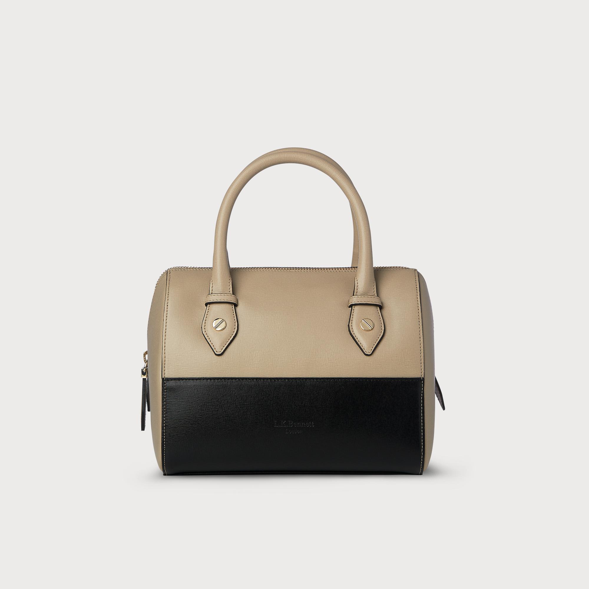 Melanie Taupe Black Leather Shoulder Bag