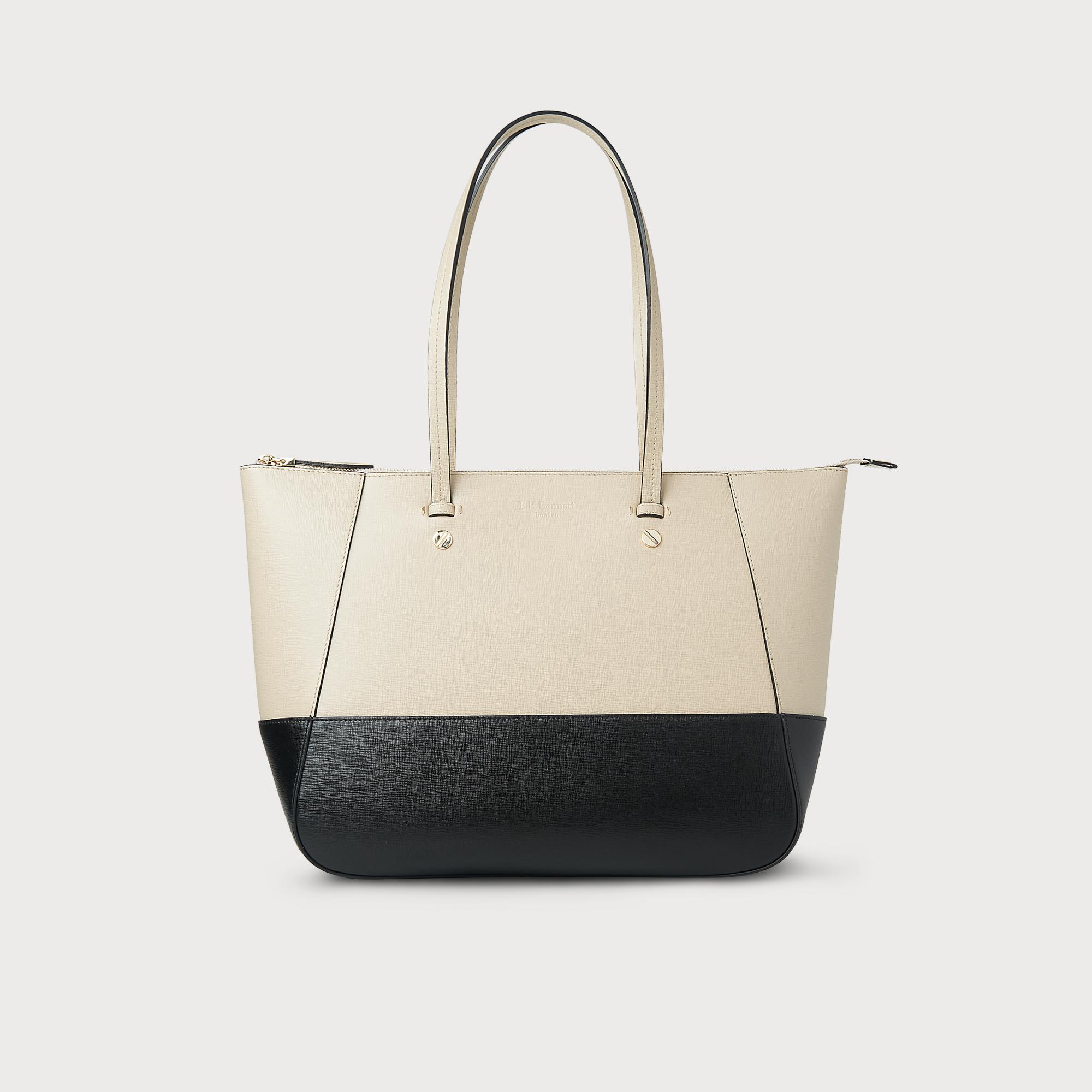 Marcia Taupe Black Leather Tote Bag