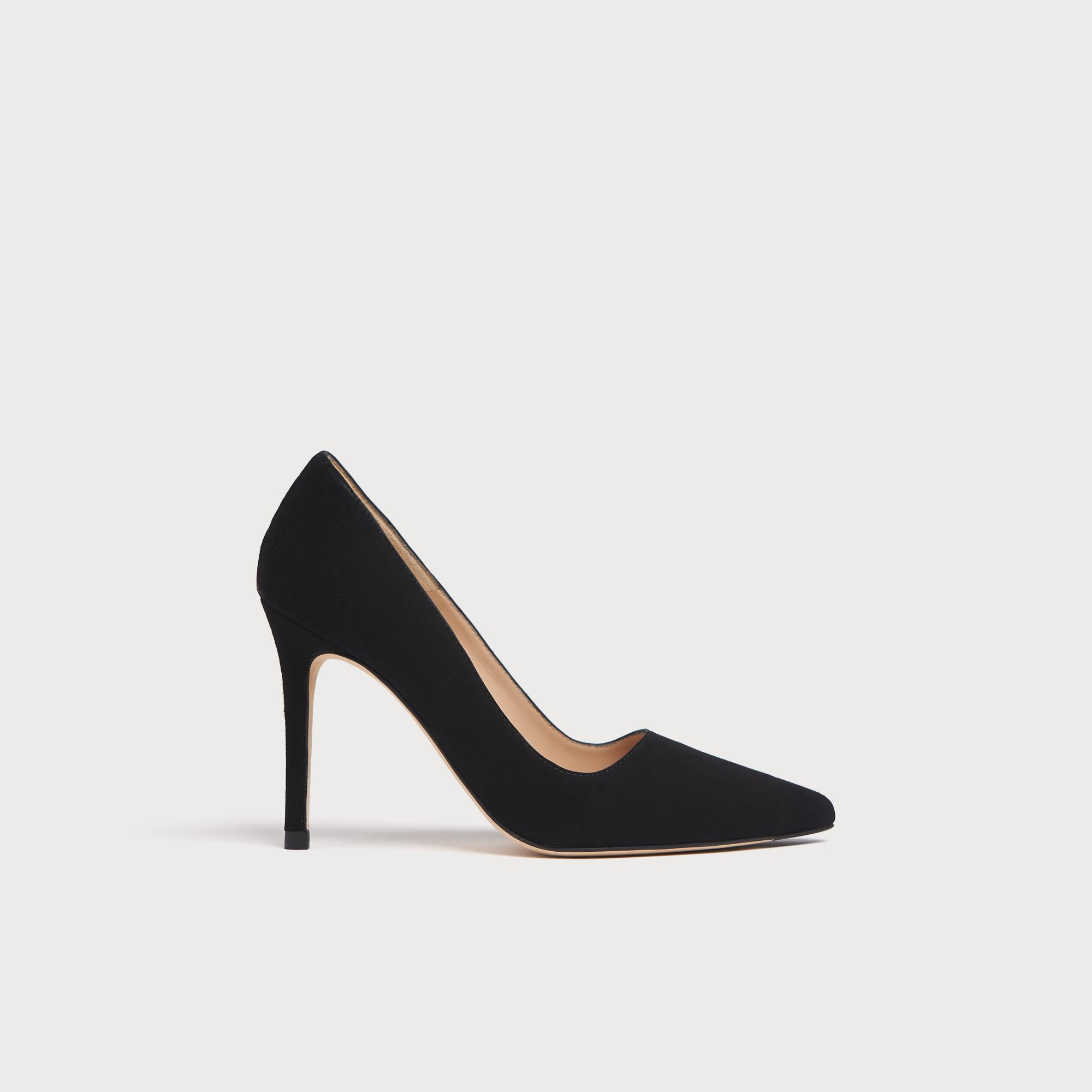 black patent pointed court shoes