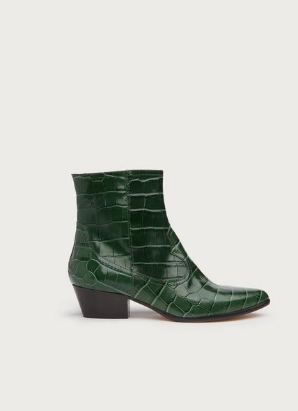 Choral Green Croc-Effect Leather Cowboy Boots