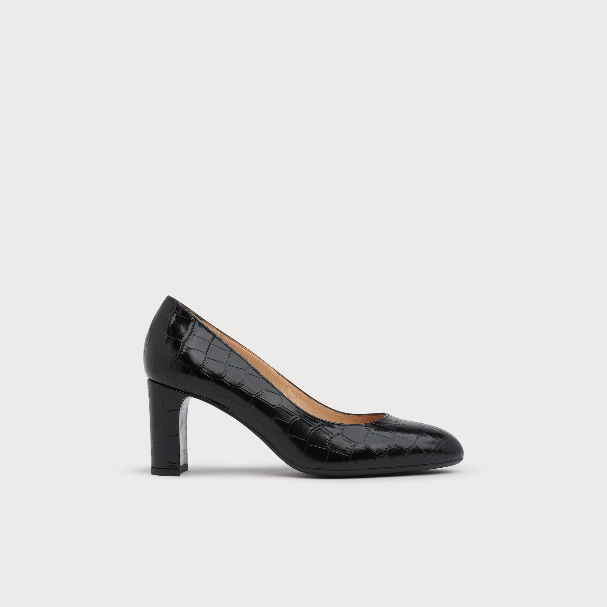 black croc court shoes
