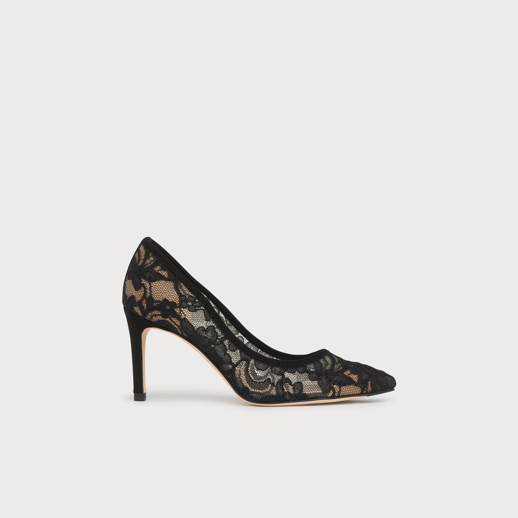 black lace court shoes
