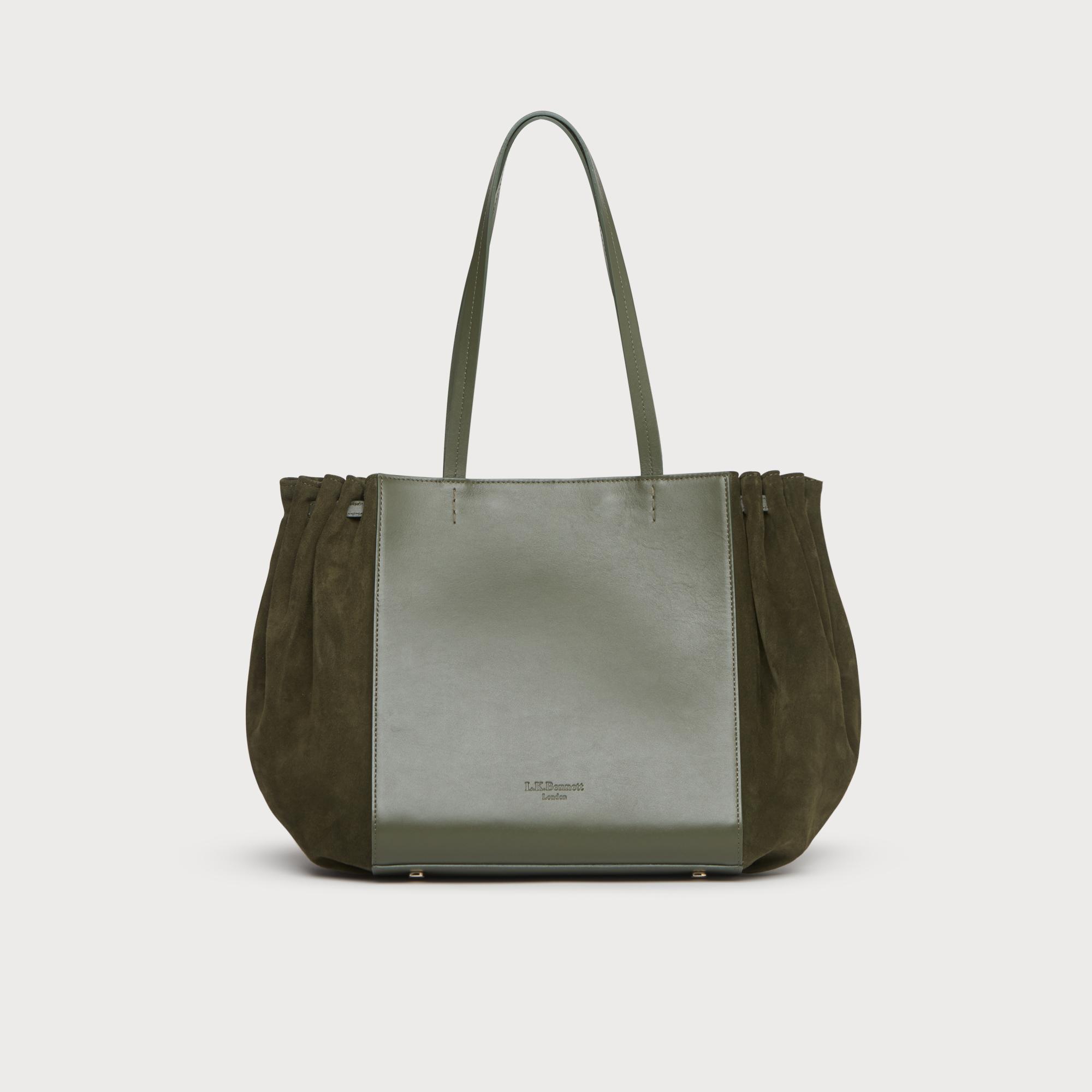 green leather tote