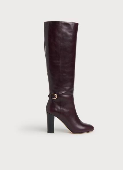 Brooklyn Dark Red Leather Knee Boots