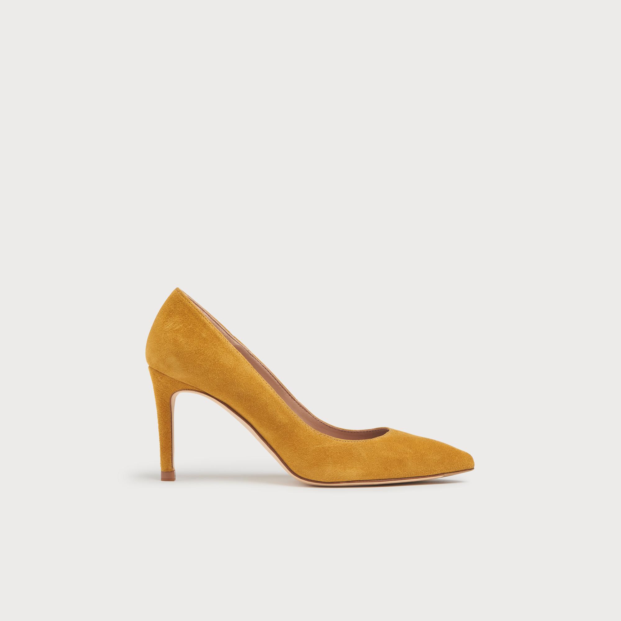 mustard suede court shoes